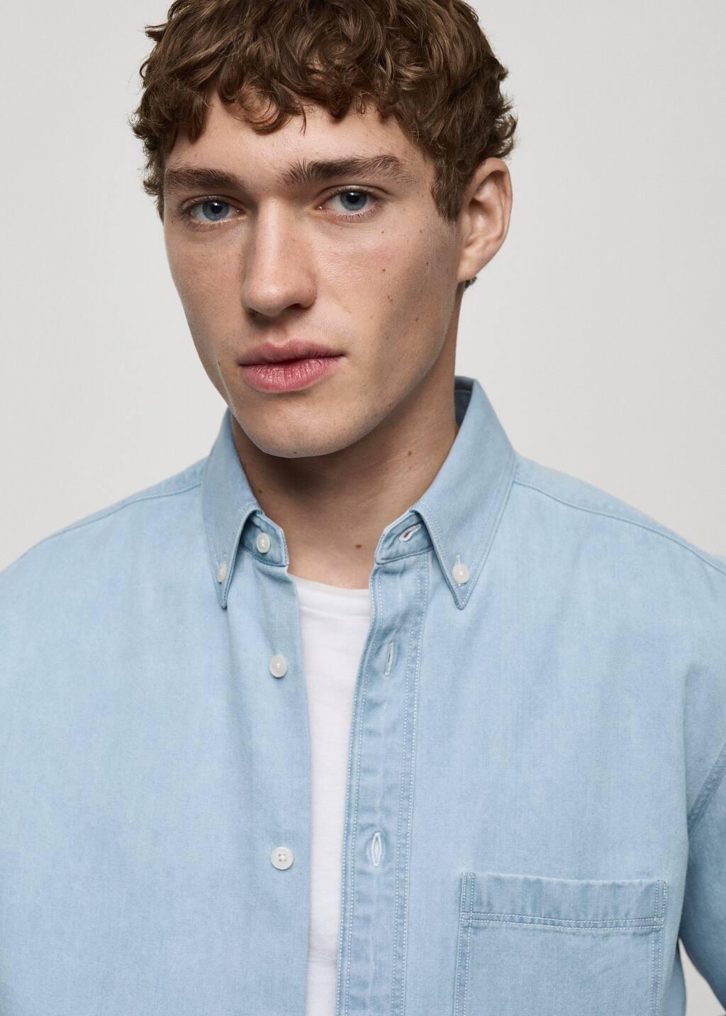 Blue Regular Fit Denim Shirt, , large image number 1