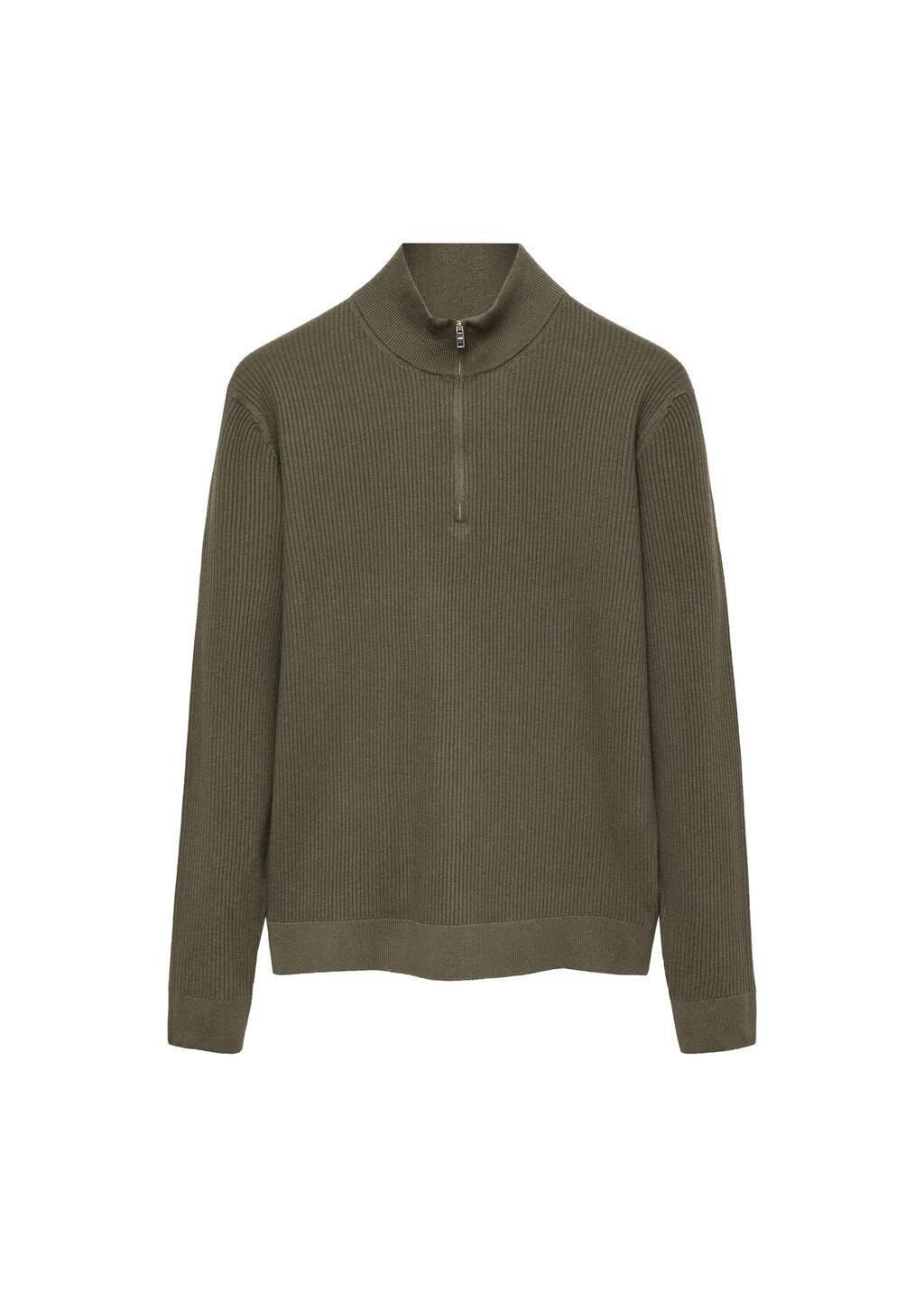 Khaki Cotton-Blend Rib-Knit Sweater, , large image number 2