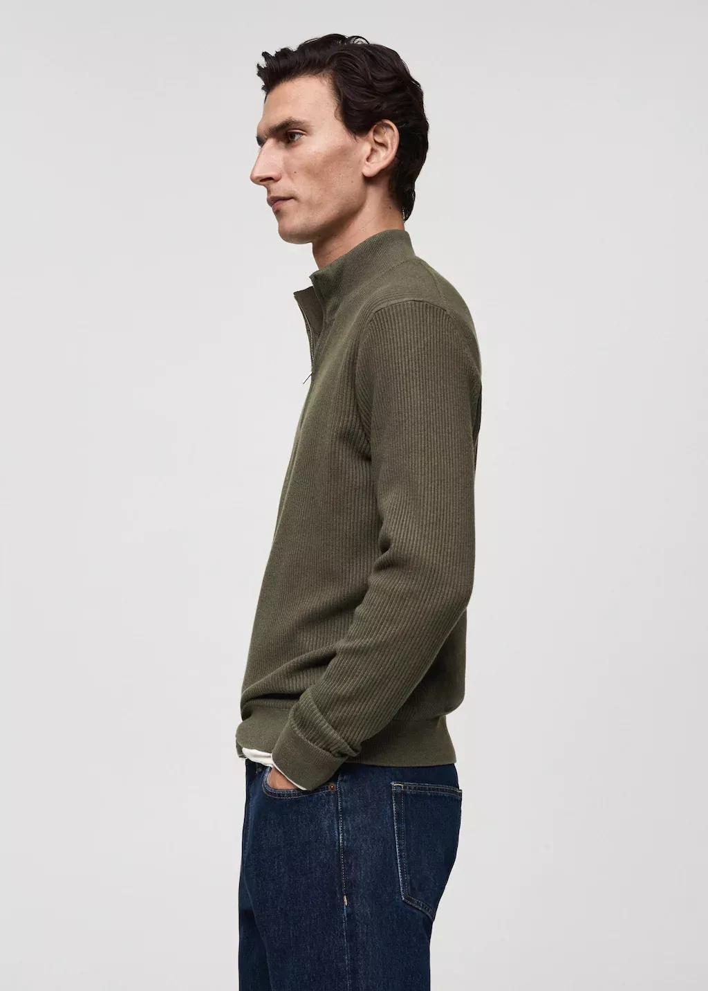 Khaki Cotton-Blend Rib-Knit Sweater, , large image number 3