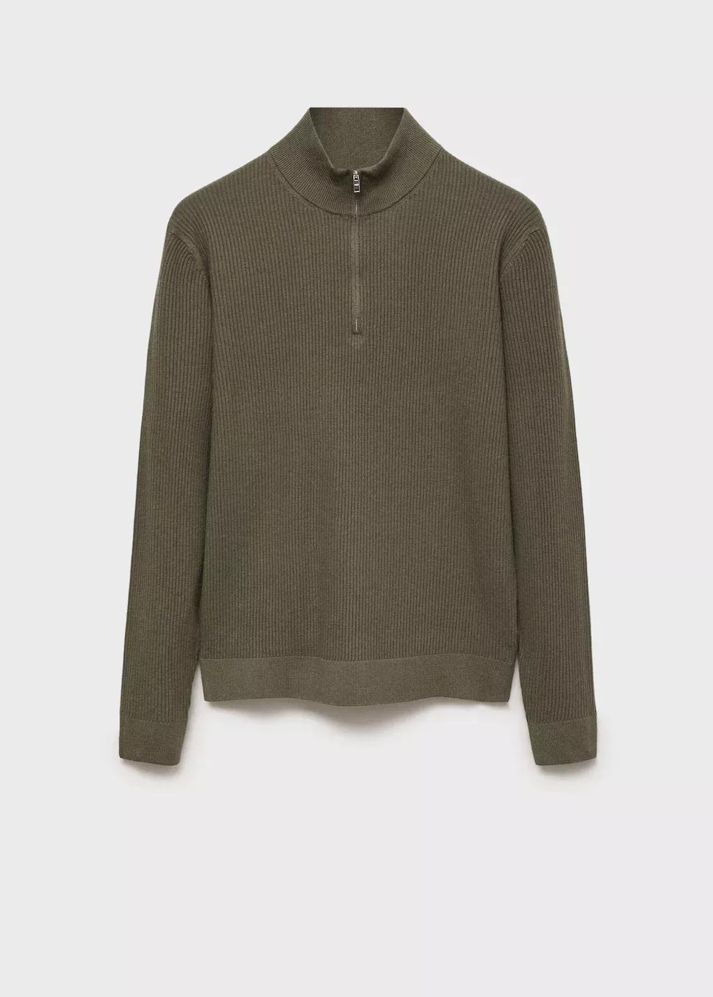 Khaki Cotton-Blend Rib-Knit Sweater, , large image number 4