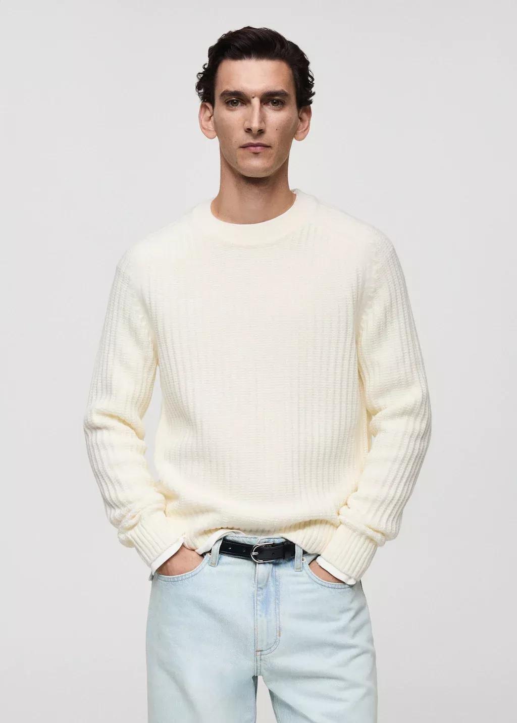 White Wool-Blend Rib-Knit Sweater, , large image number 0