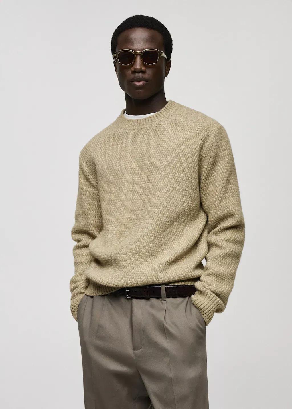 Green Texture Casual Sweater, , large image number 0