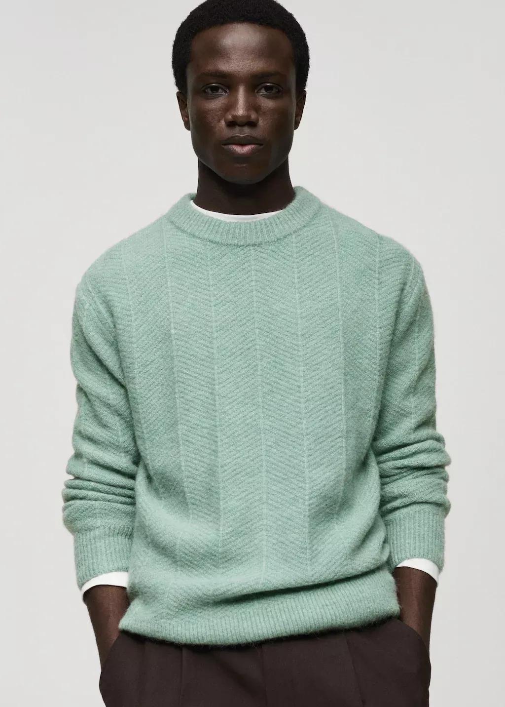 Turquoise Structured Knitted Sweater, , large image number 0