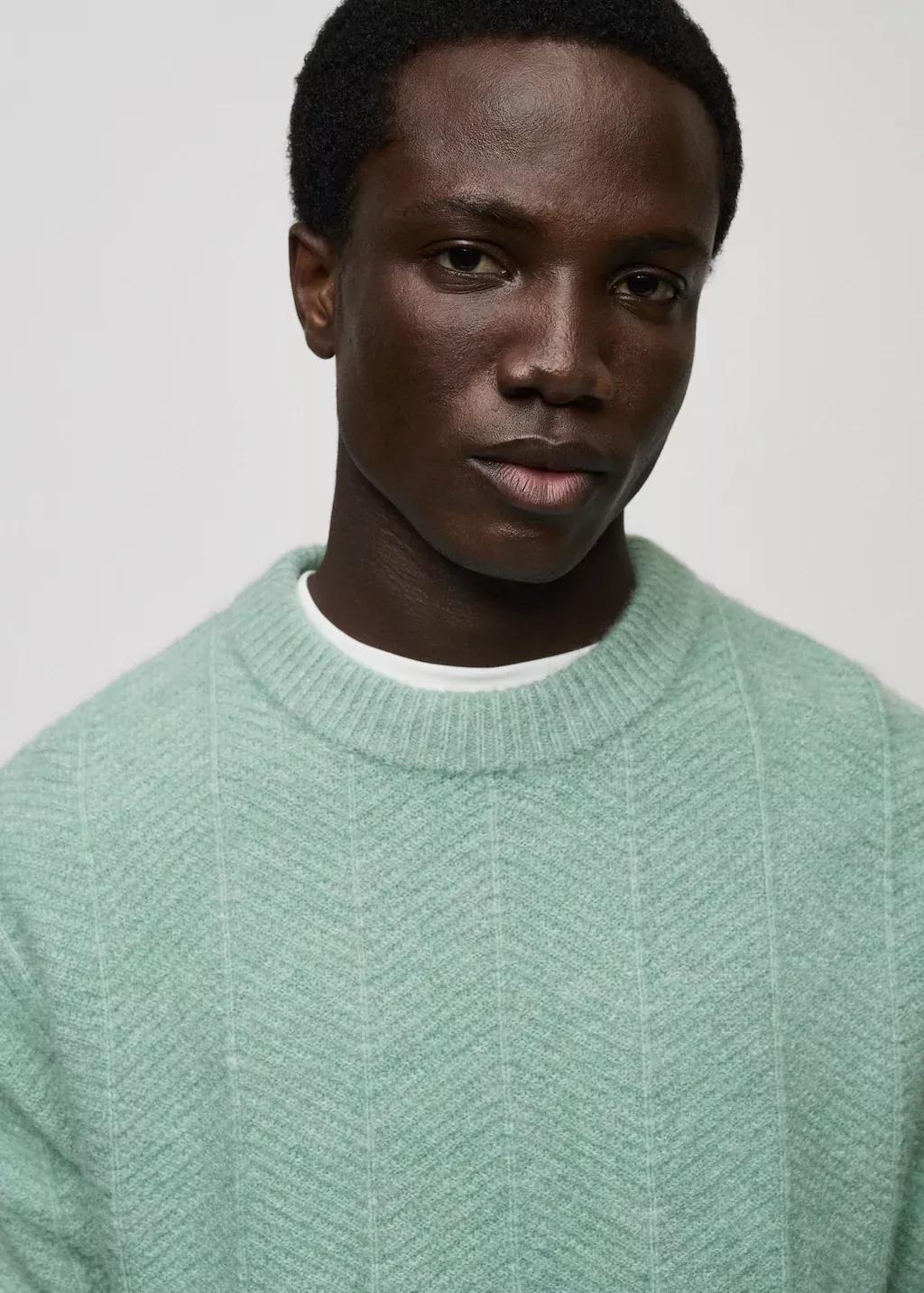 Turquoise Structured Knitted Sweater, , large image number 1