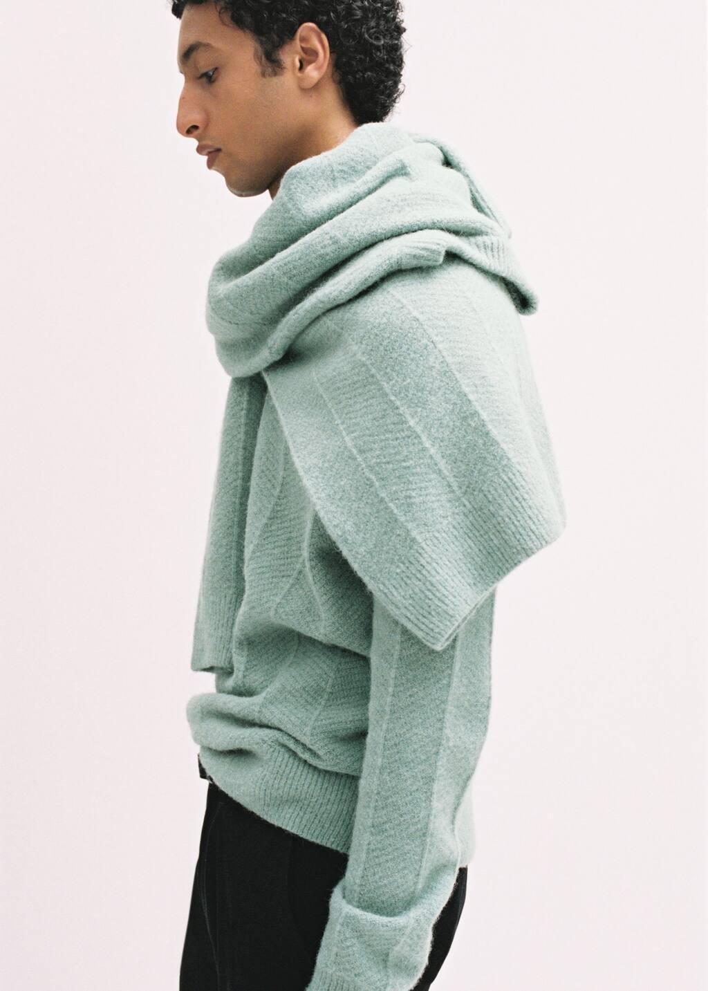 Turquoise Structured Knitted Sweater, , large image number 6