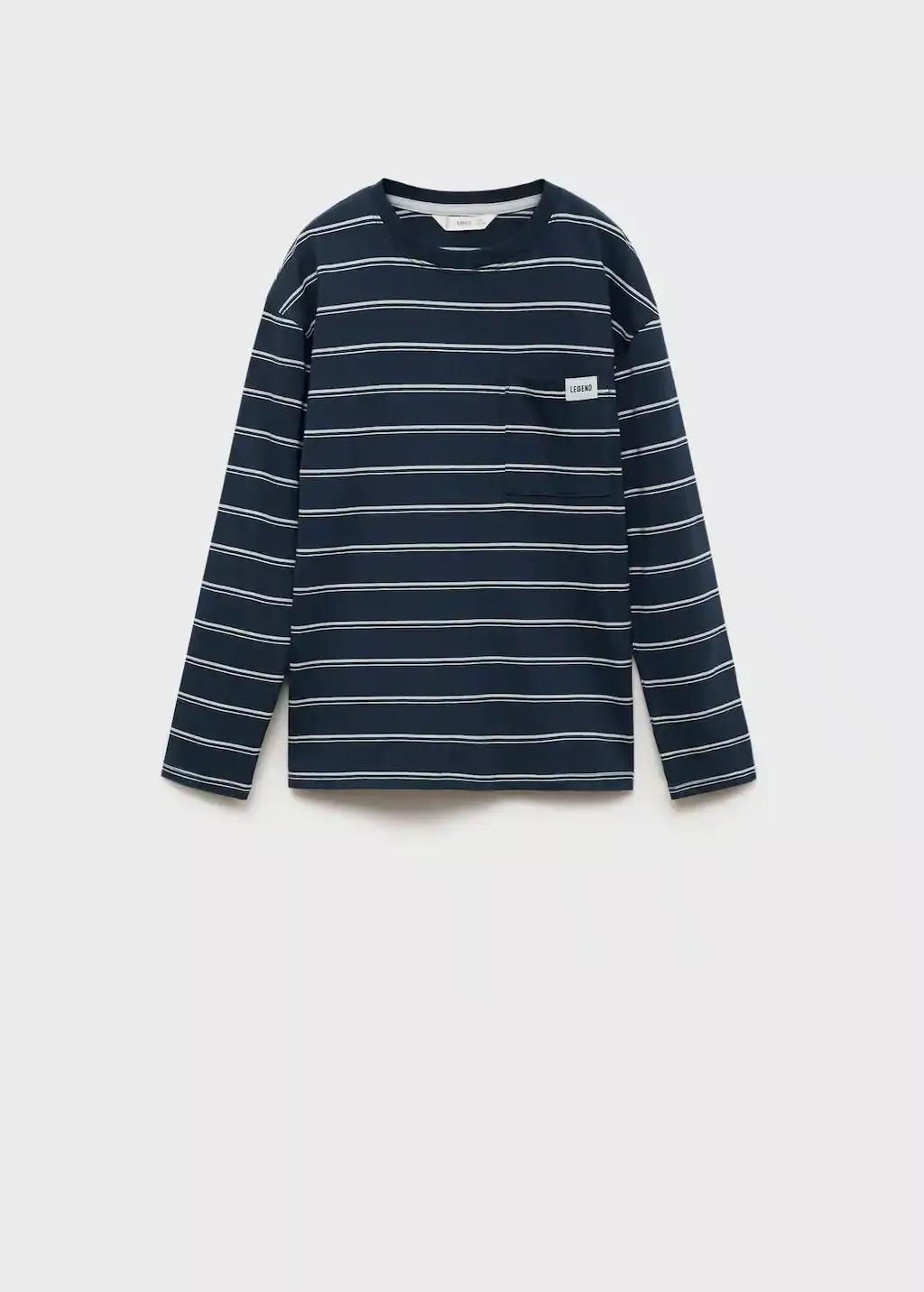 Navy Striped T-Shirt With Pocket, , large image number 0