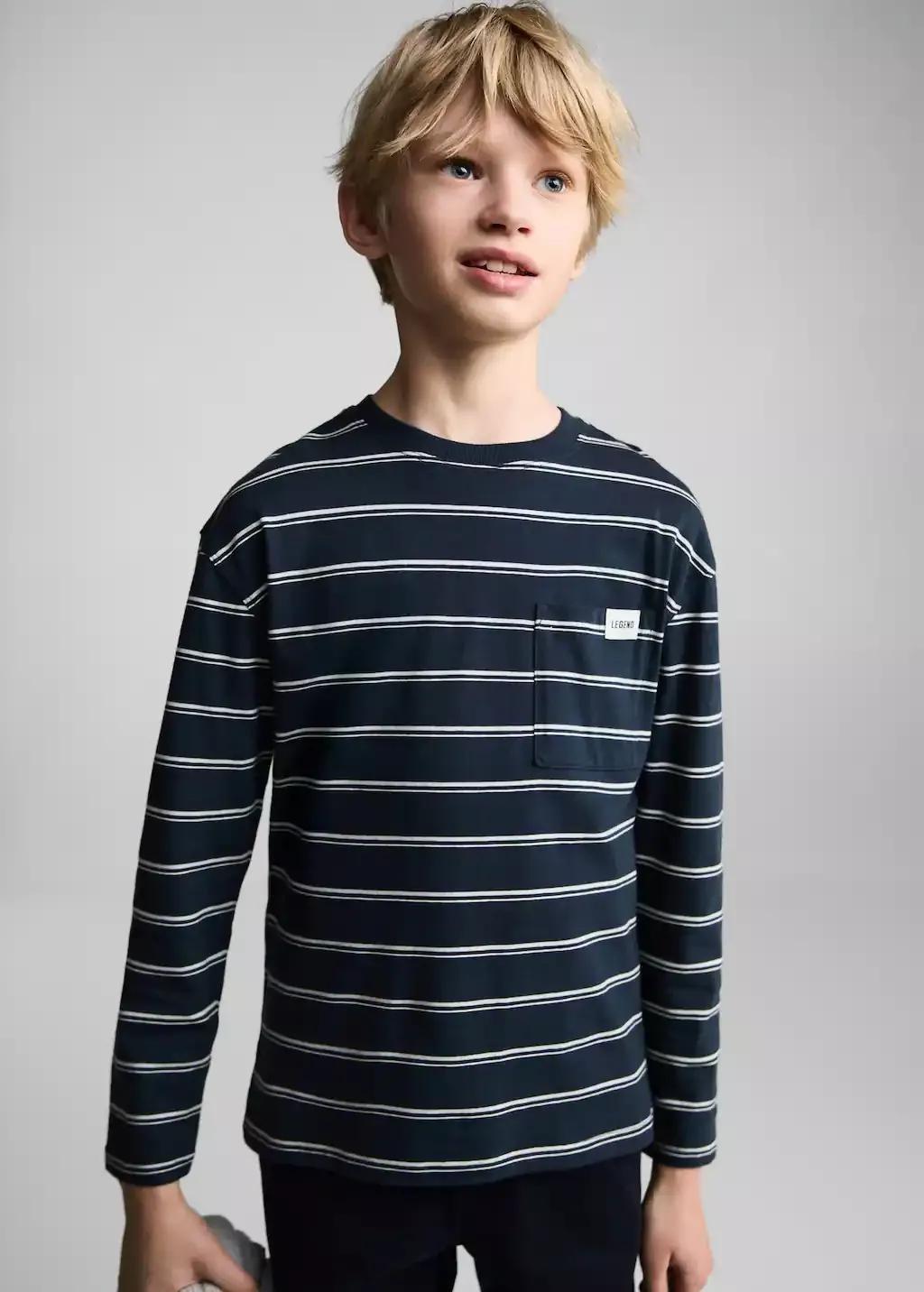 Navy Striped T-Shirt With Pocket, , large image number 1