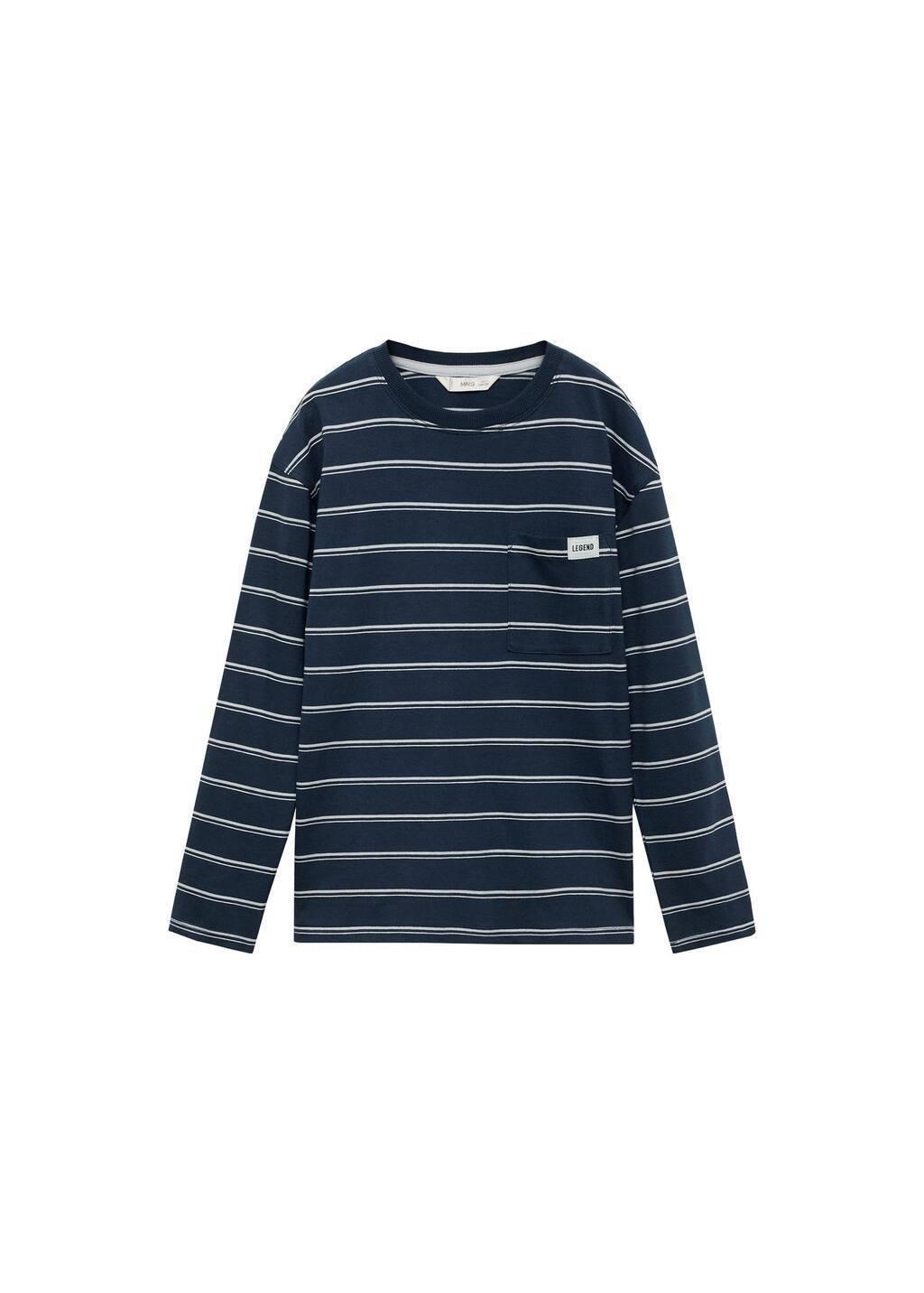 Navy Striped T-Shirt With Pocket, , large image number 4