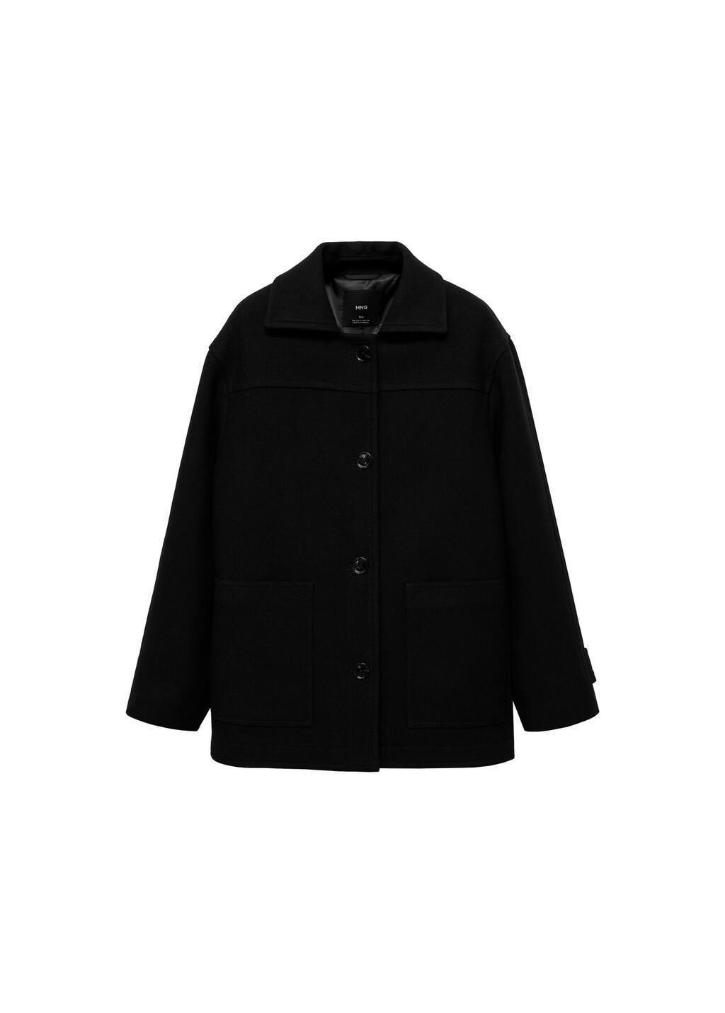 Black Wool Coat With Patch Pockets, , large image number 2