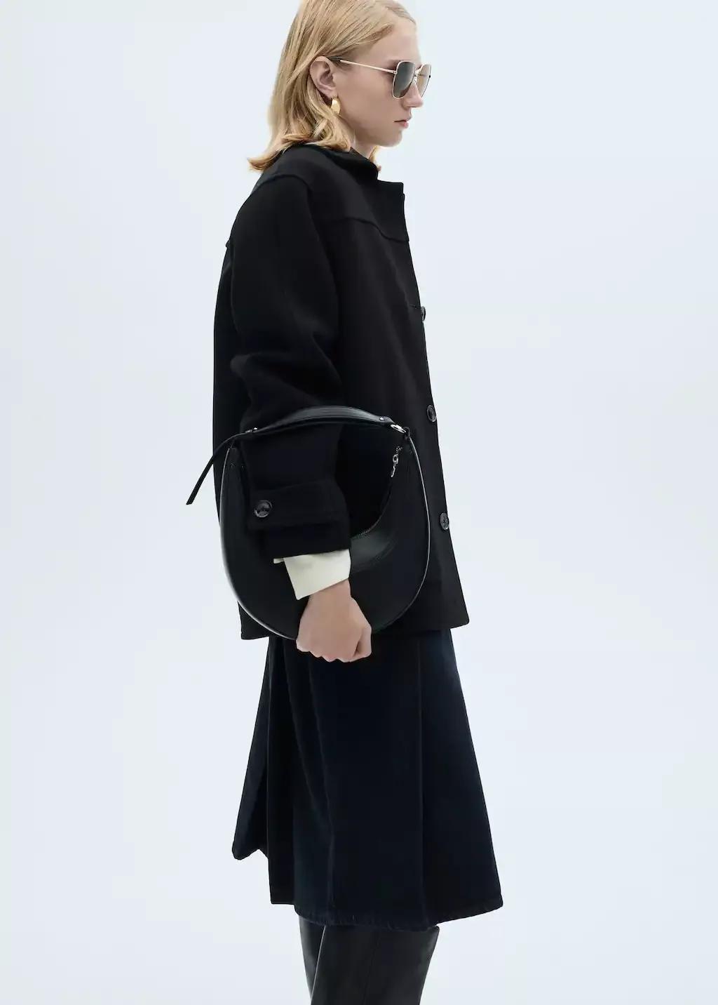 Black Wool Coat With Patch Pockets, , large image number 3