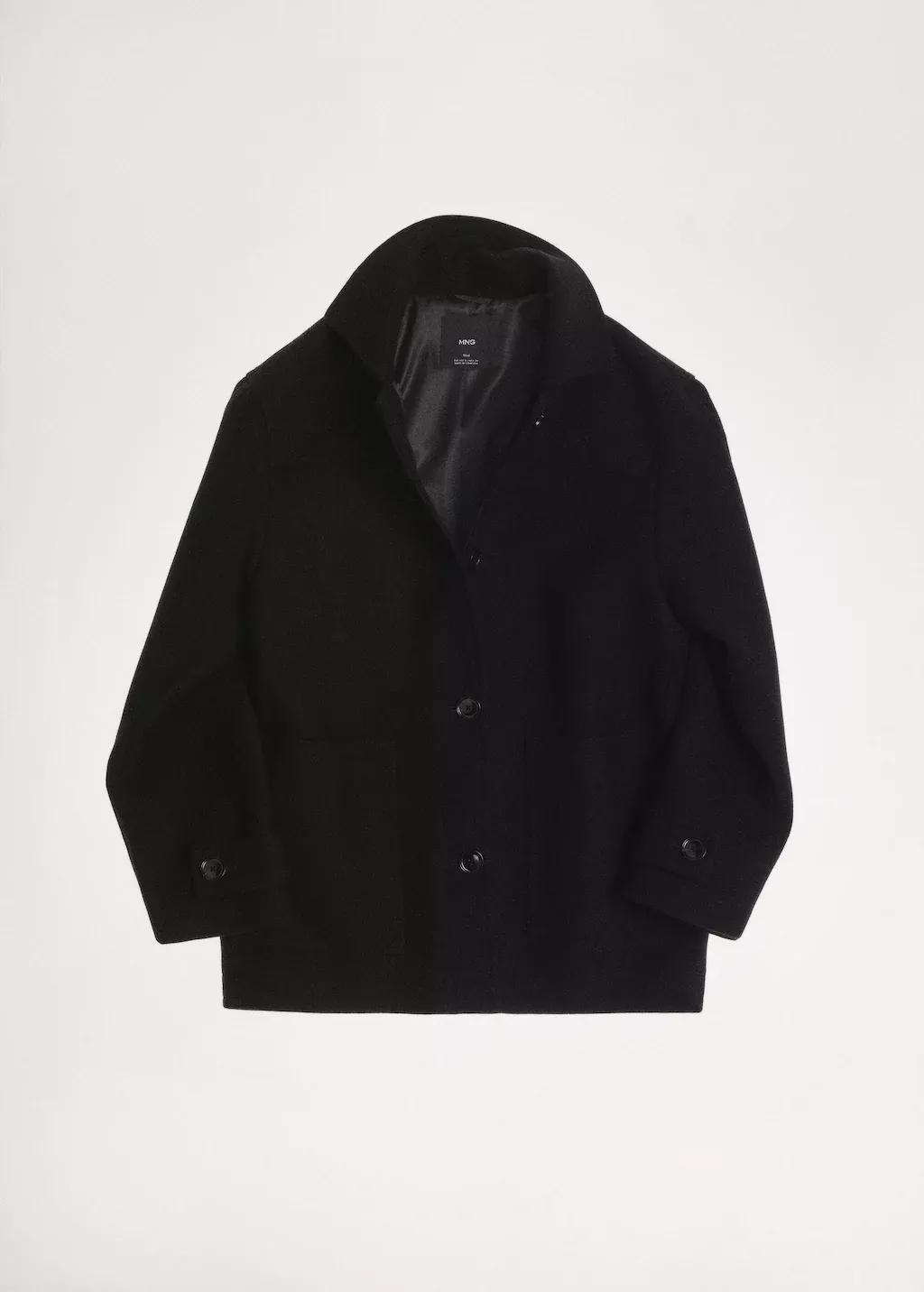 Black Wool Coat With Patch Pockets, , large image number 5