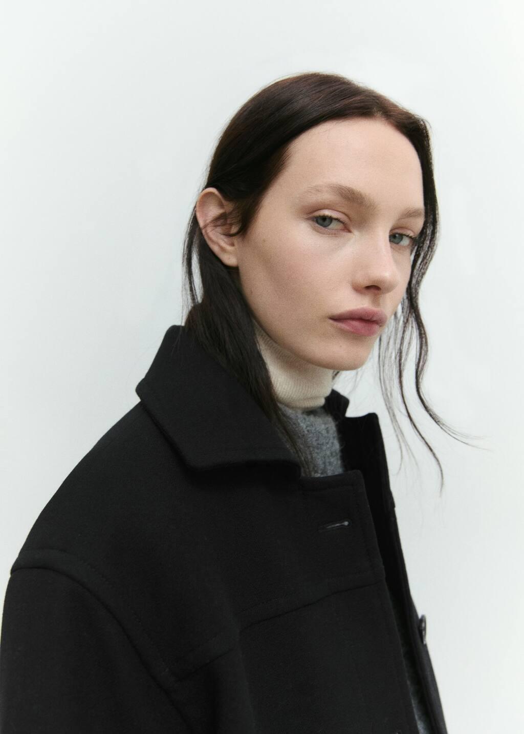 Black Wool Coat With Patch Pockets, , large image number 6