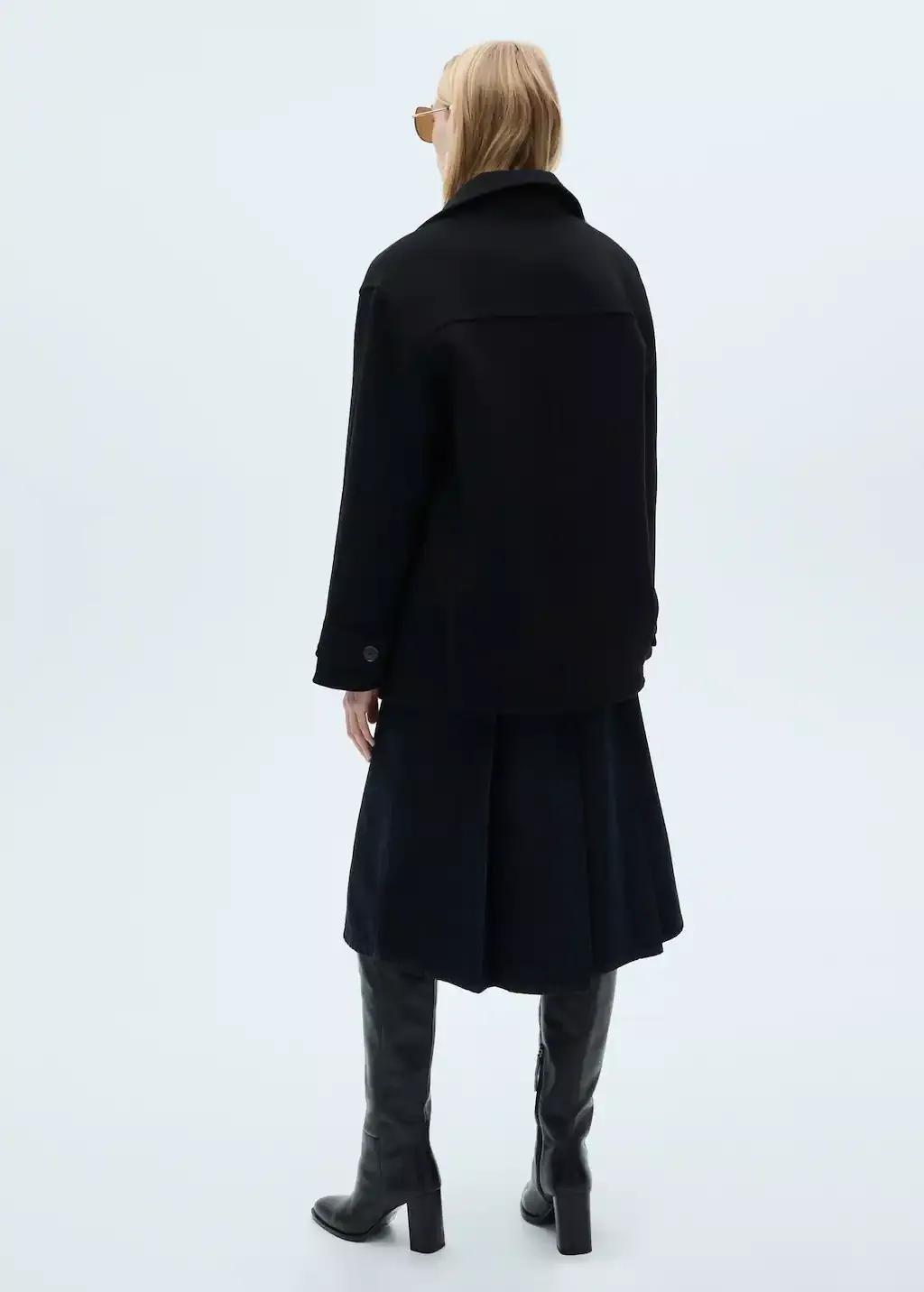 Black Wool Coat With Patch Pockets, , large image number 8