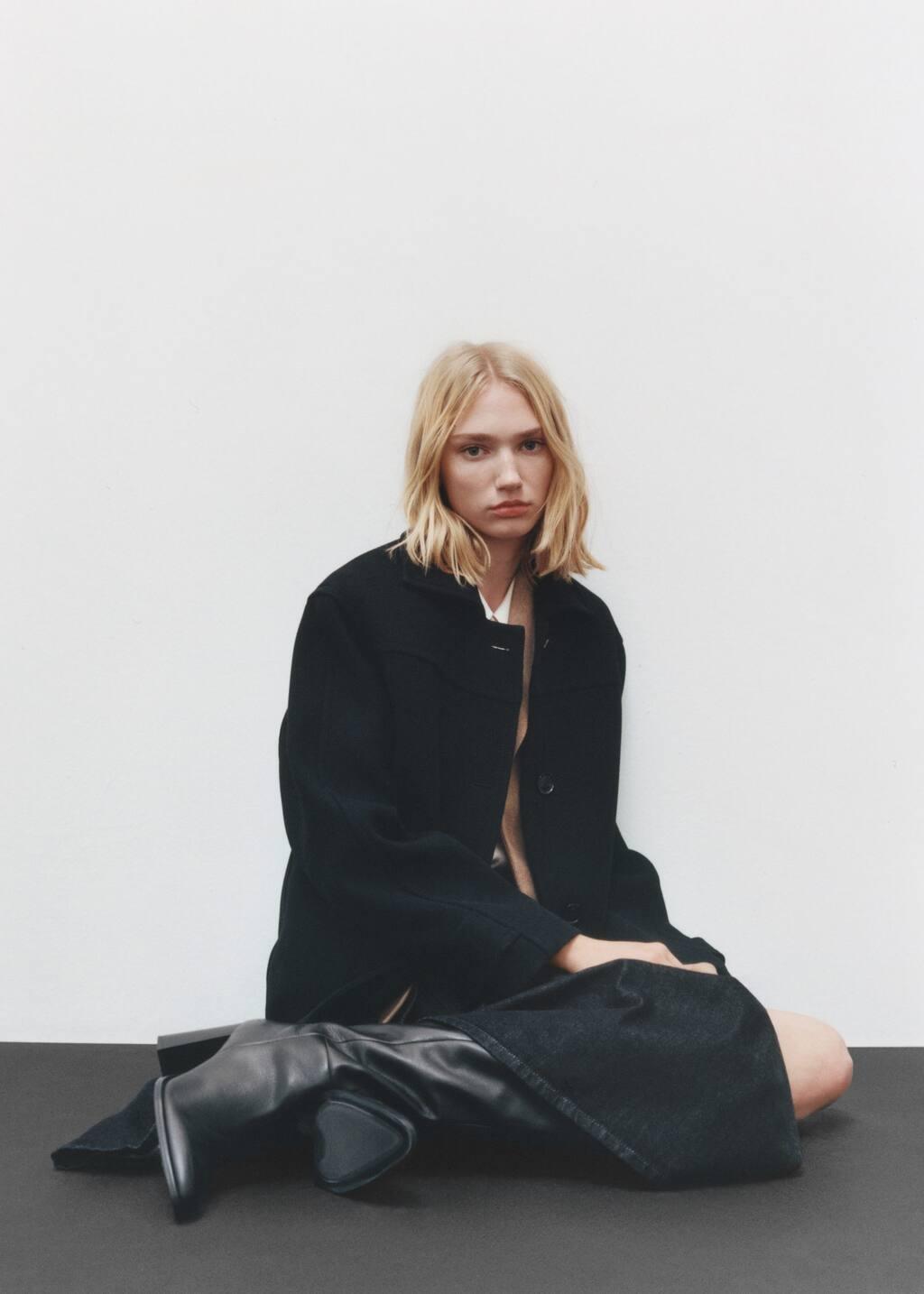Black Wool Coat With Patch Pockets, , large image number 9