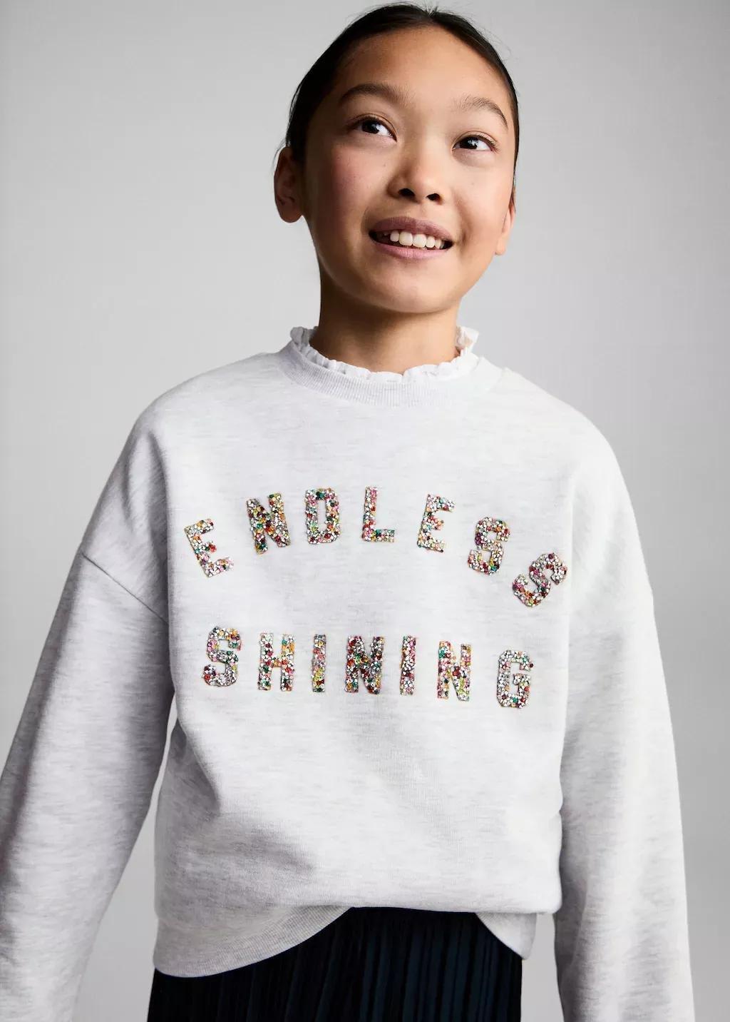 Grey Lt Pastel Embossed Message Sweatshirt, Kids Girl, , large image number 0