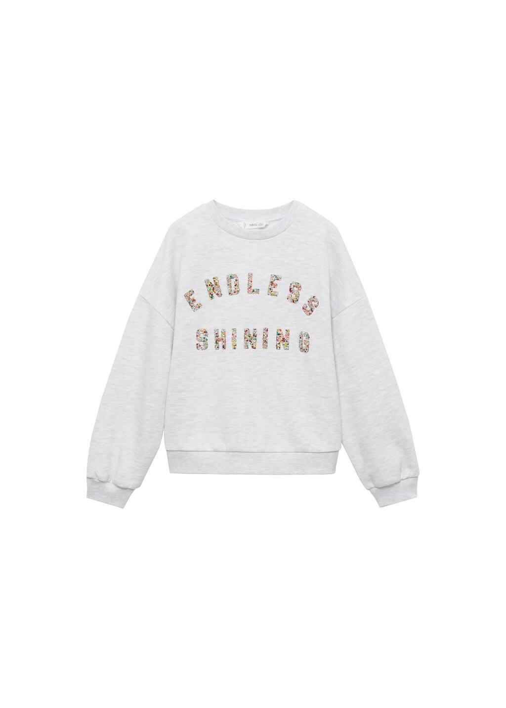 Grey Lt Pastel Embossed Message Sweatshirt, Kids Girl, , large image number 2