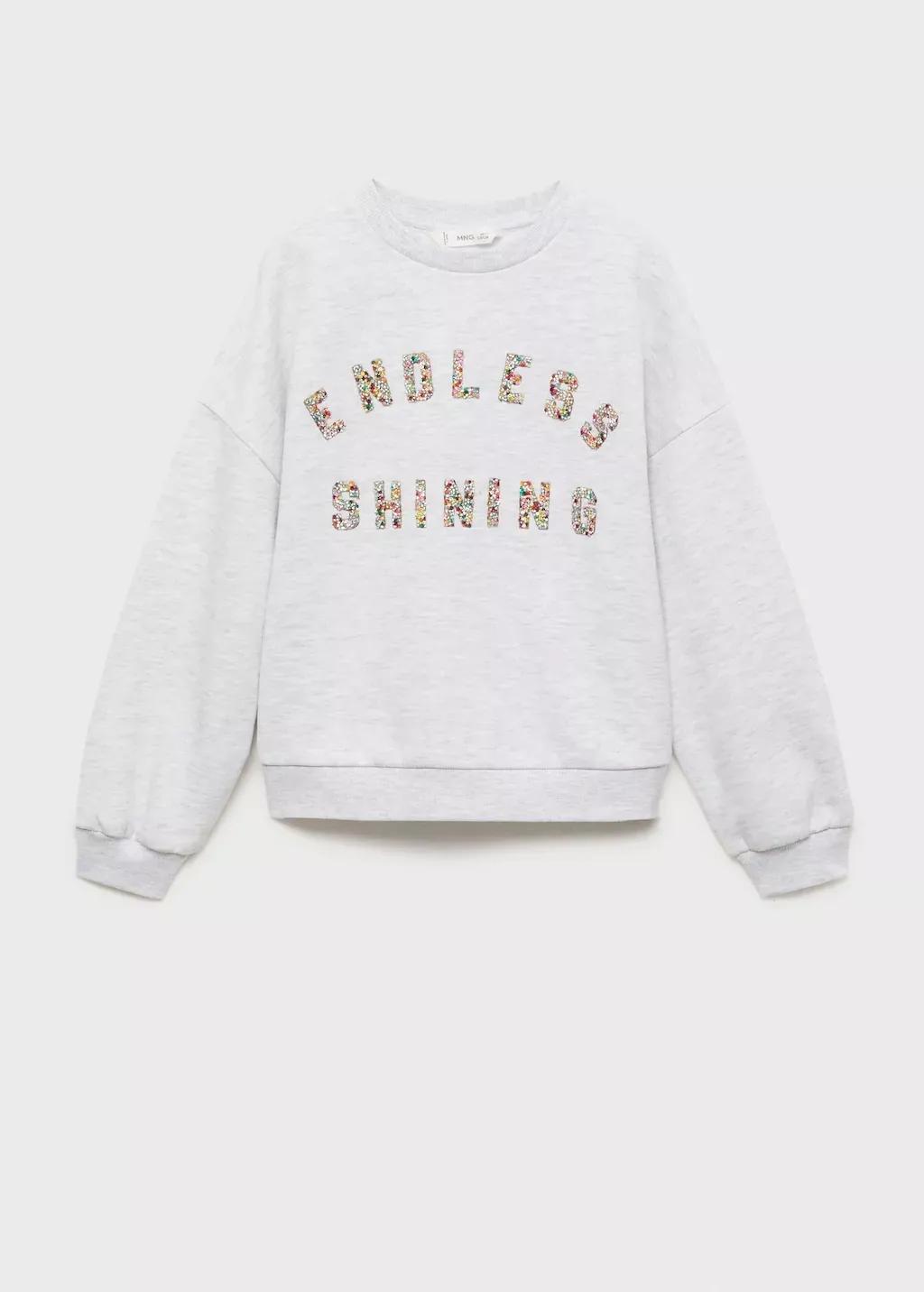 Grey Lt Pastel Embossed Message Sweatshirt, Kids Girl, , large image number 4
