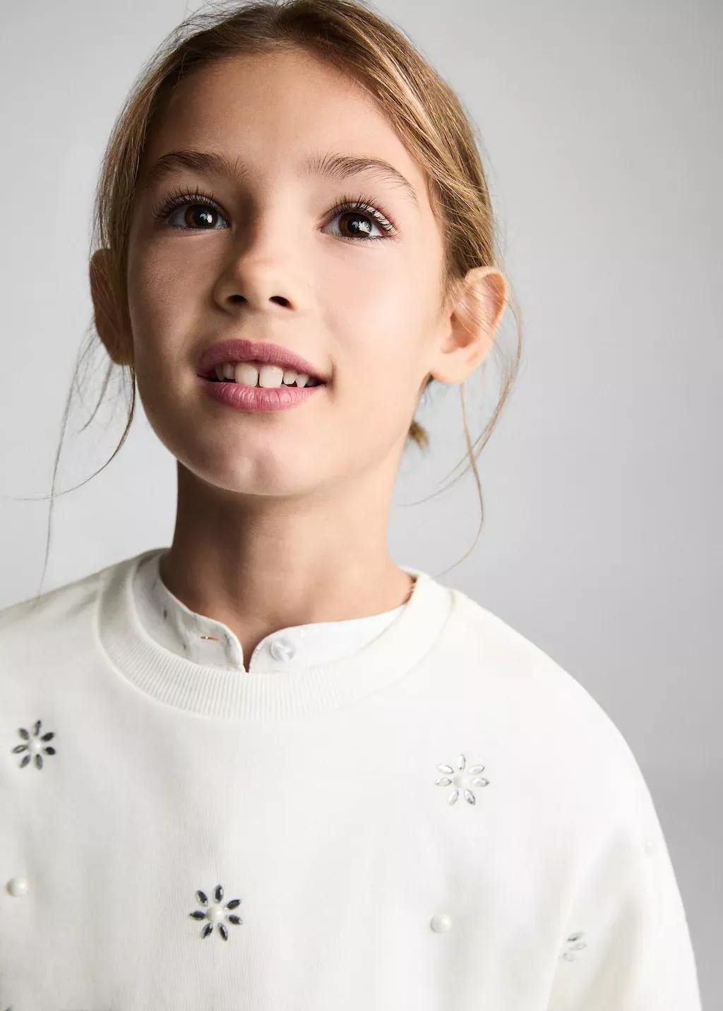 White Sequin Floral Sweatshirt, Kids Girl, , large image number 1