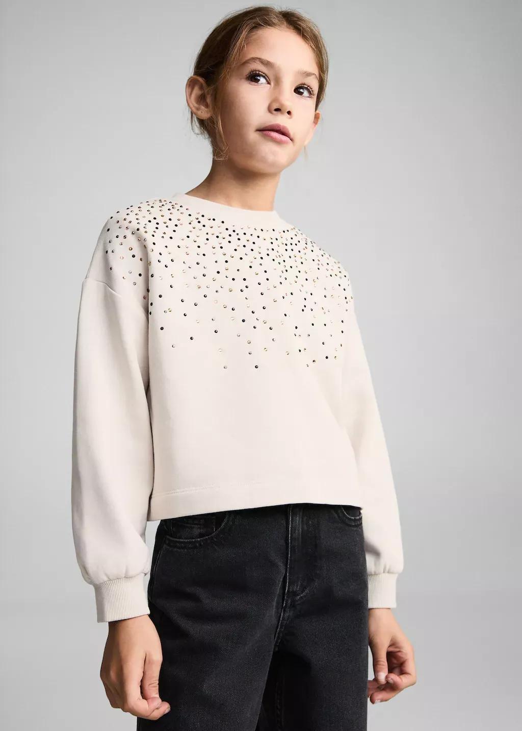 White Bead Detail Sweatshirt, Kids Girl, , large image number 0