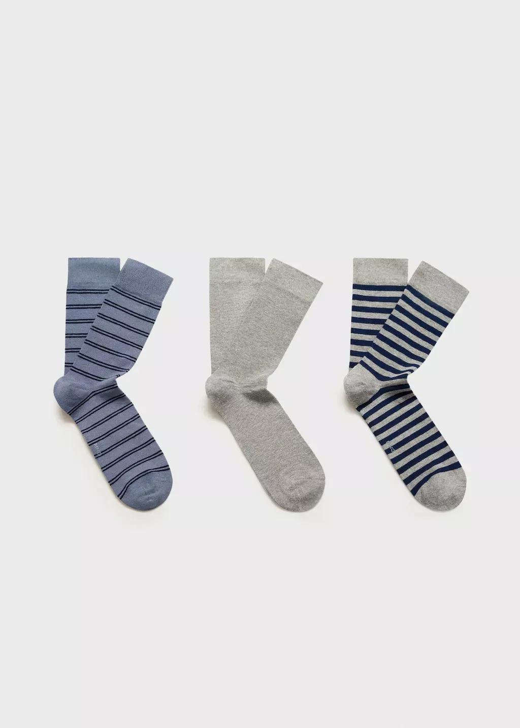 Navy Pack Of 3 Striped Cotton Socks, , large image number 0