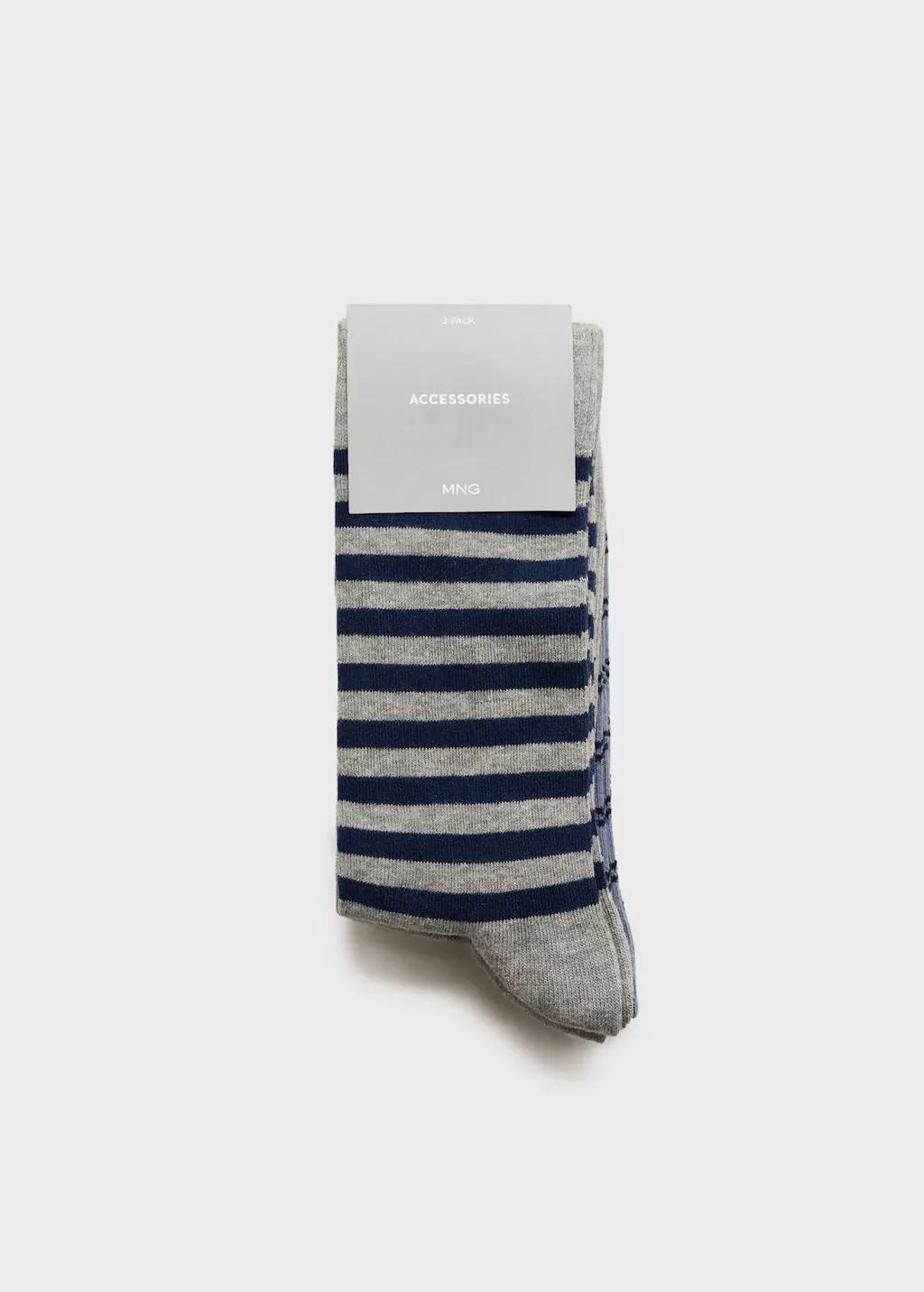 Navy Pack Of 3 Striped Cotton Socks, , large image number 1