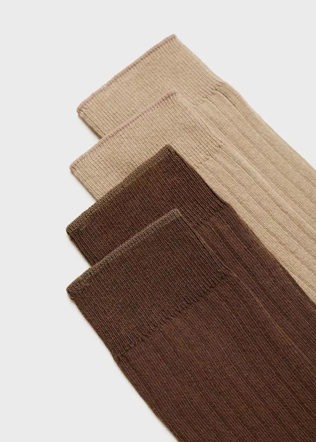 Beige Pack Of 2 Ribbed Cotton Socks, , large image number 1