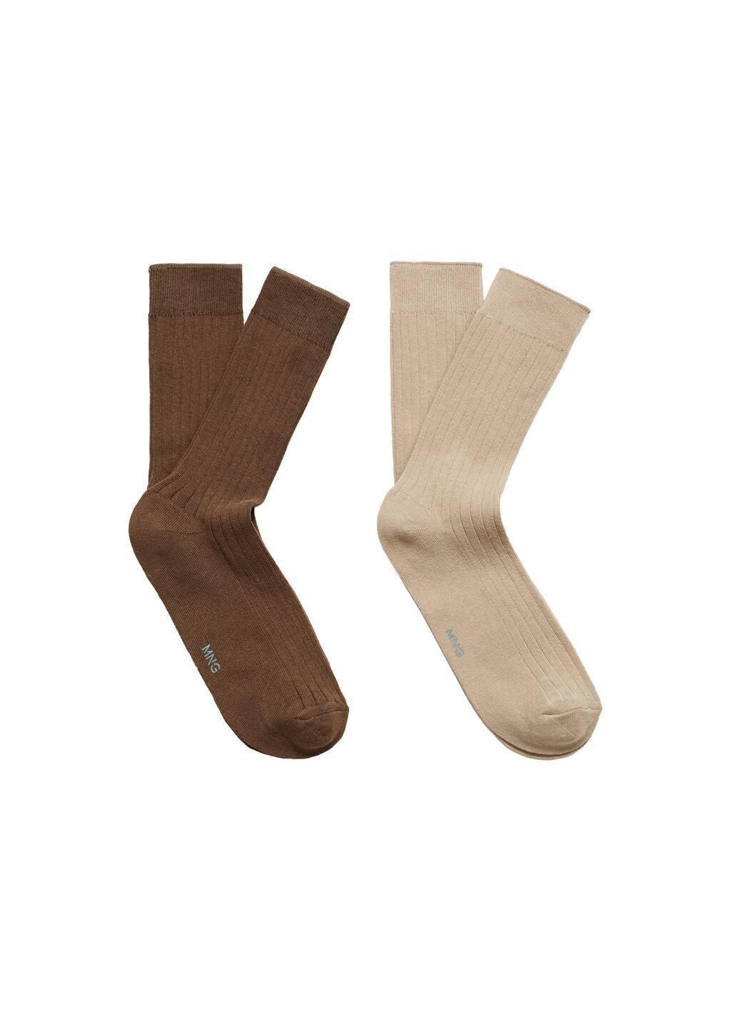 Beige Pack Of 2 Ribbed Cotton Socks, , large image number 2