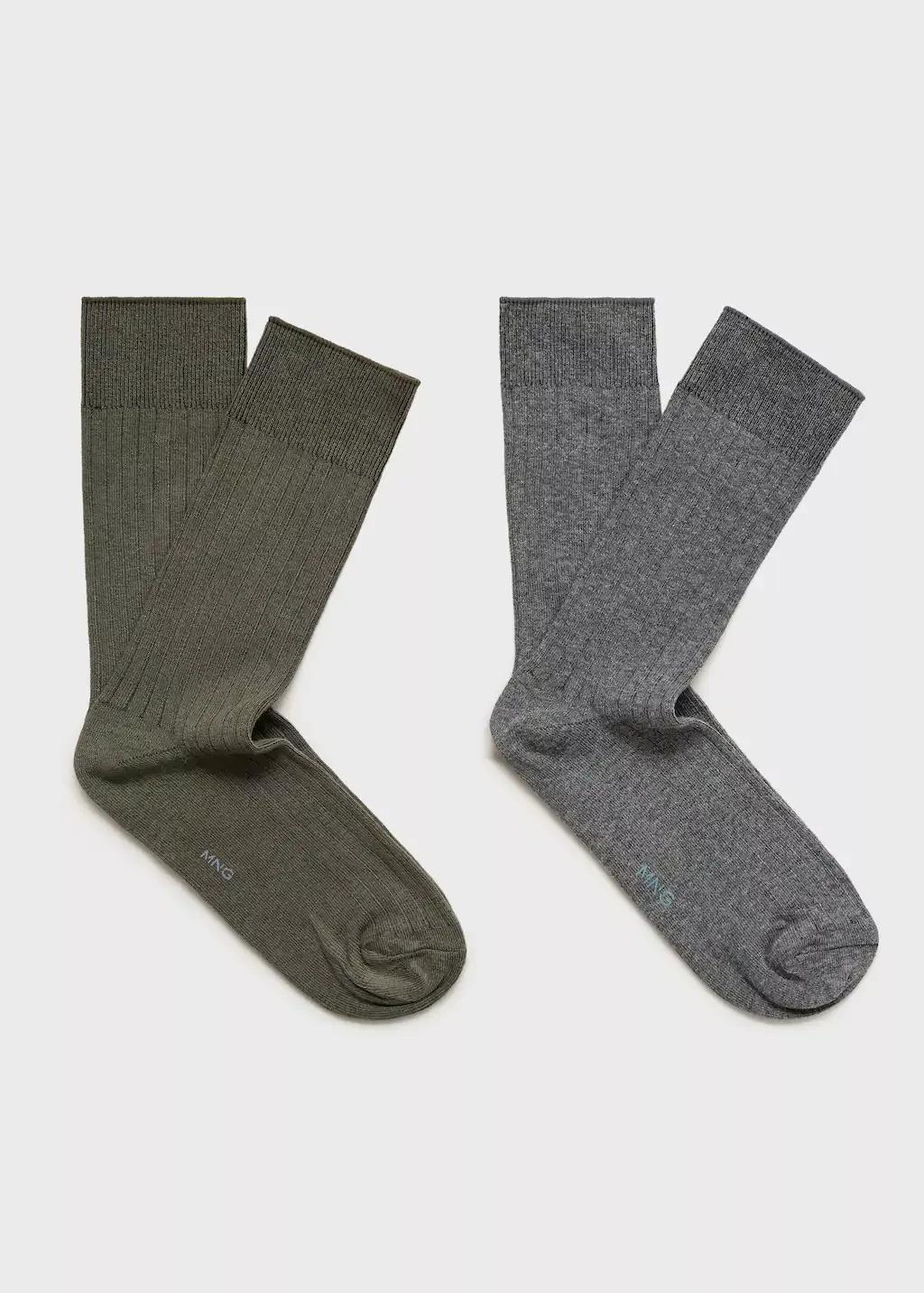 Khaki Pack Of 2 Ribbed Cotton Socks, , large image number 0