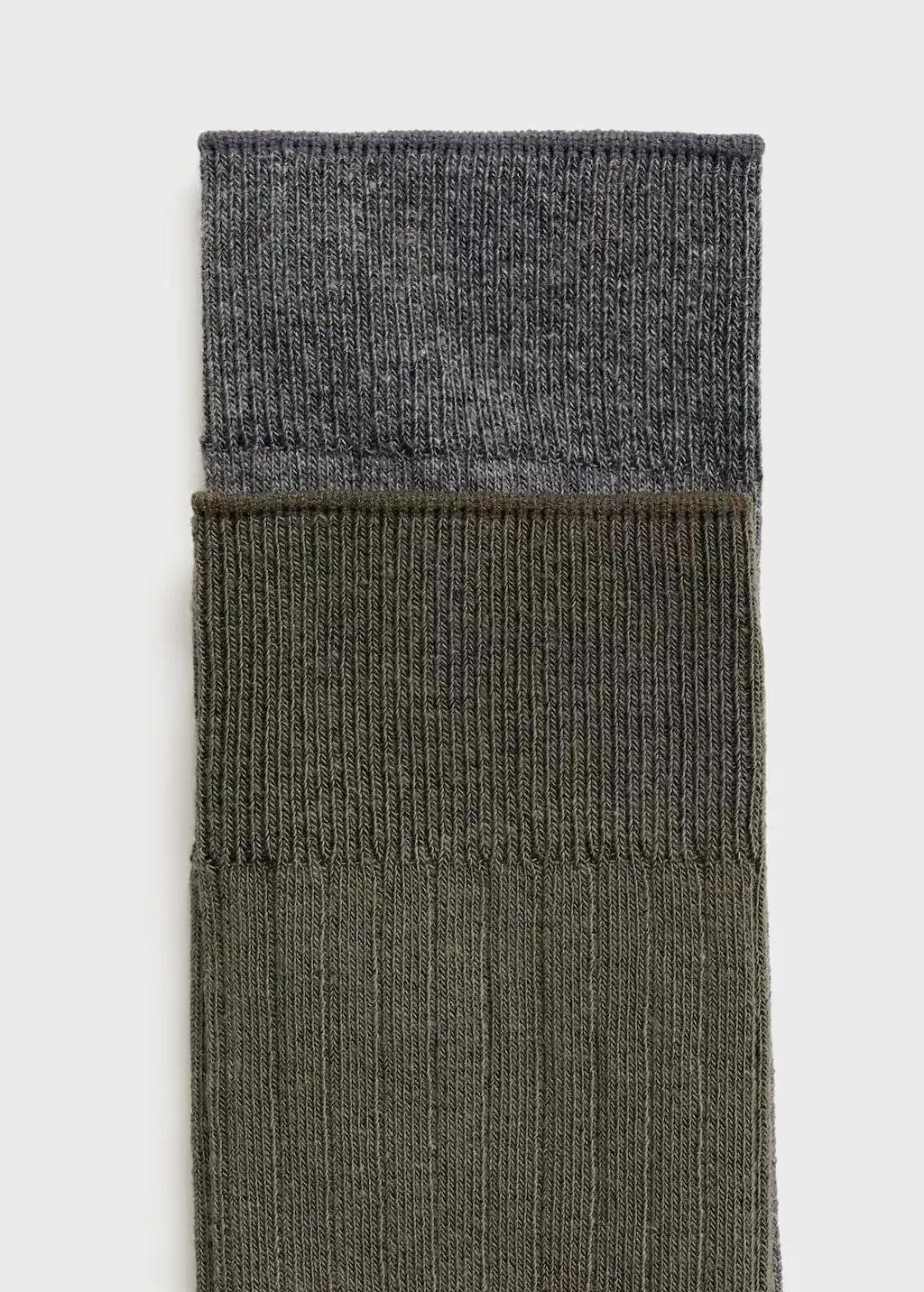 Khaki Pack Of 2 Ribbed Cotton Socks, , large image number 1