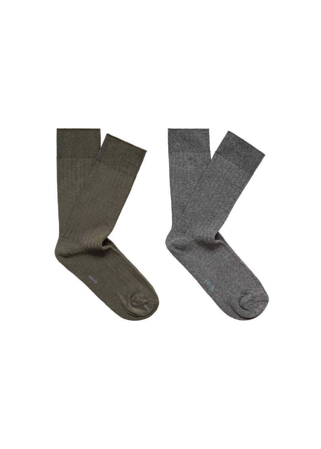 Khaki Pack Of 2 Ribbed Cotton Socks, , large image number 3