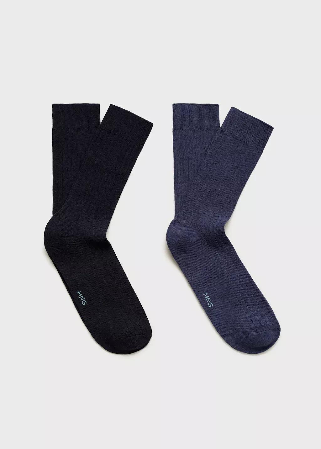 Navy Pack Of 2 Ribbed Cotton Socks, , large image number 0