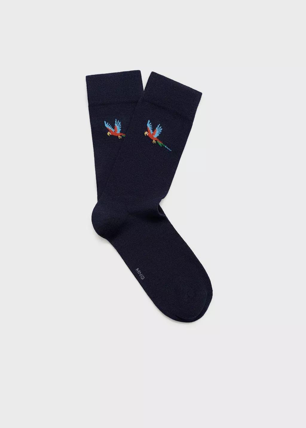 Navy Printed Cotton Socks, , large image number 0