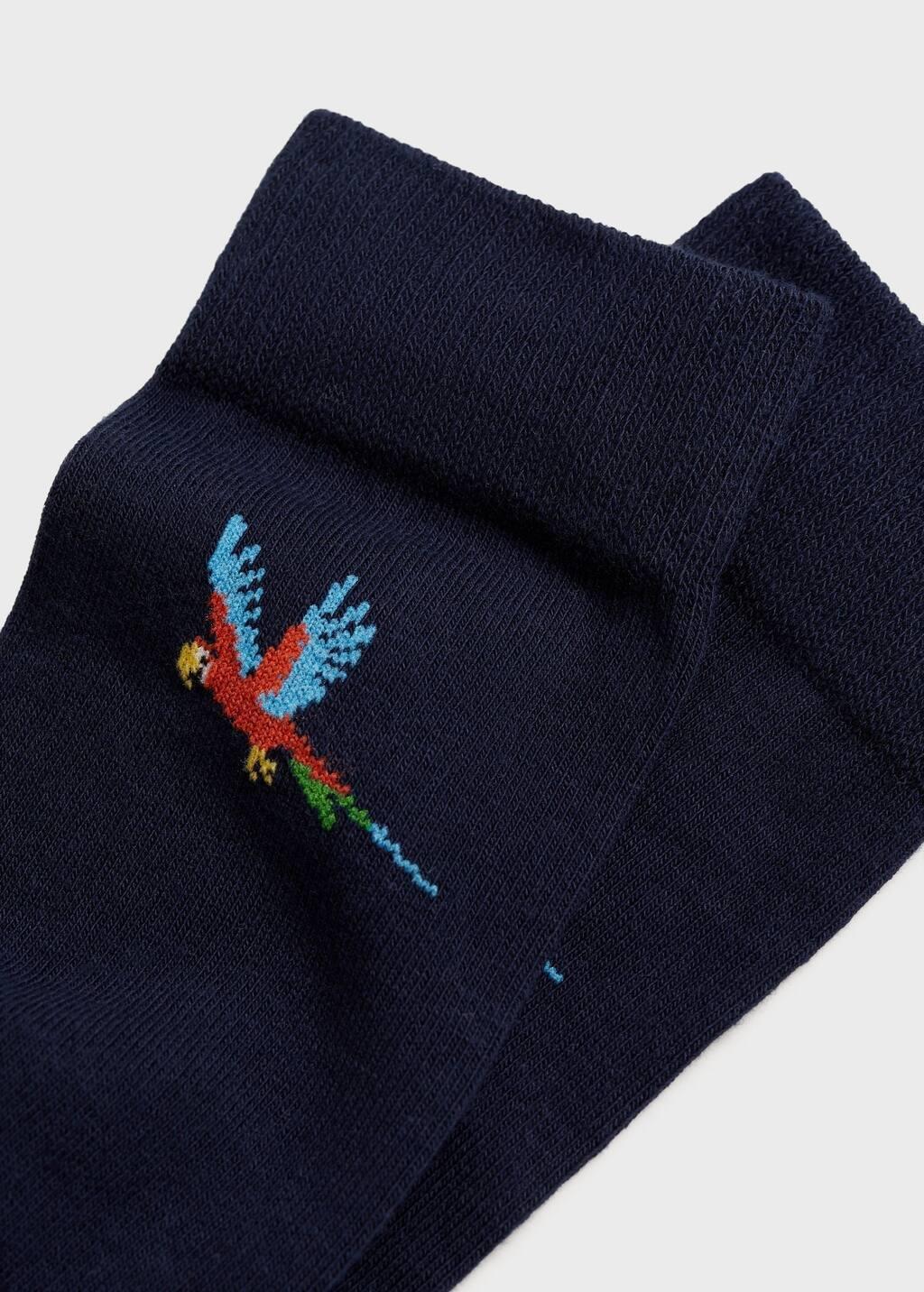 Navy Printed Cotton Socks, , large image number 1