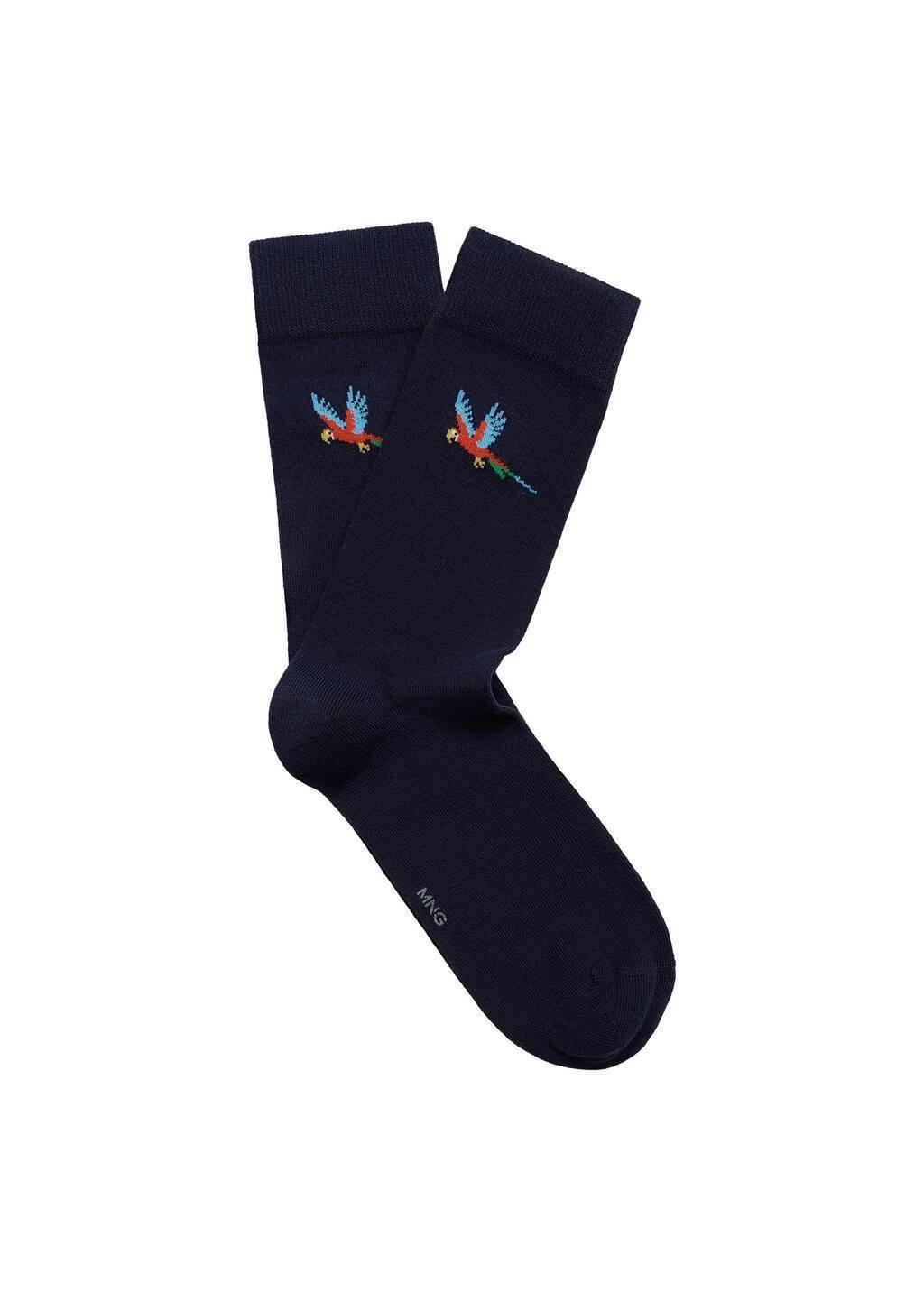 Navy Printed Cotton Socks, , large image number 2