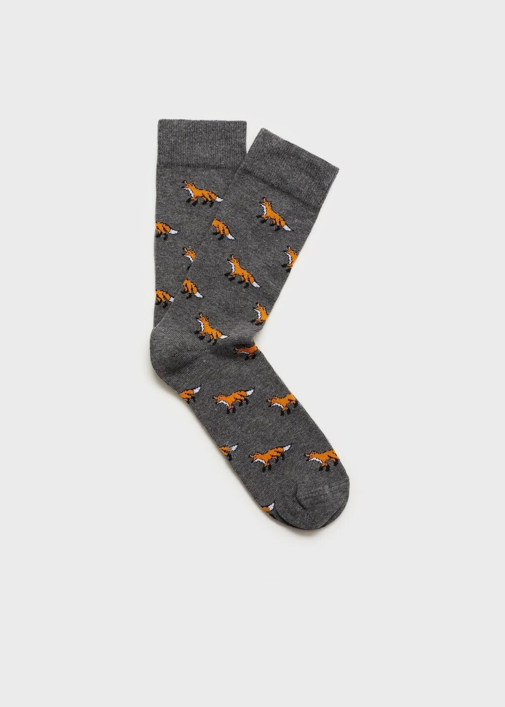 Grey Animal Print Cotton Socks, , large image number 0