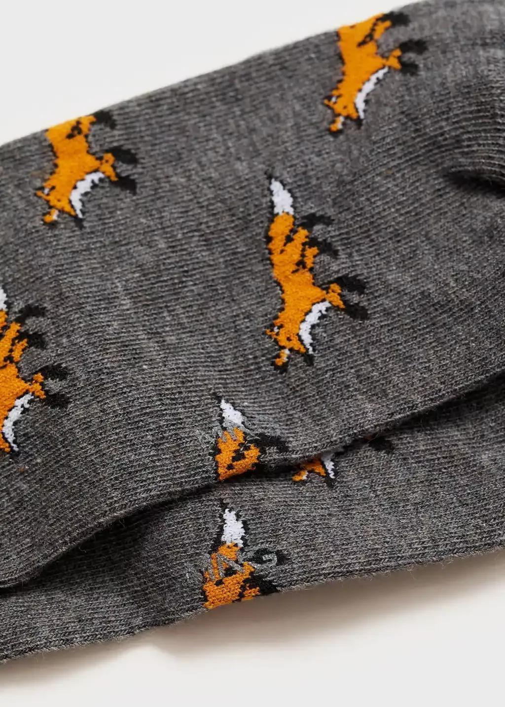 Grey Animal Print Cotton Socks, , large image number 1
