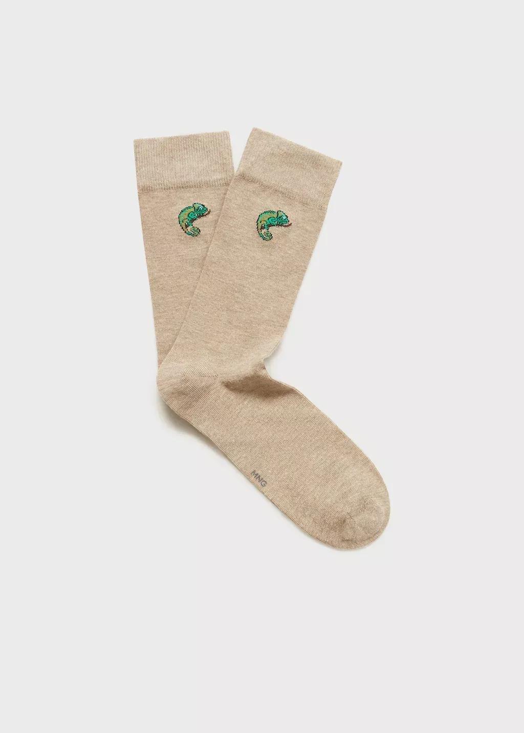 Beige Patterned Cotton Socks, , large image number 0