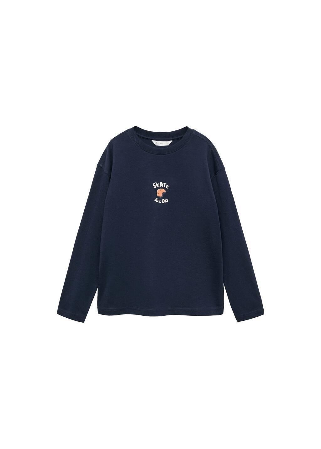 Navy Printed Cotton-Blend T-Shirt, , large image number 2