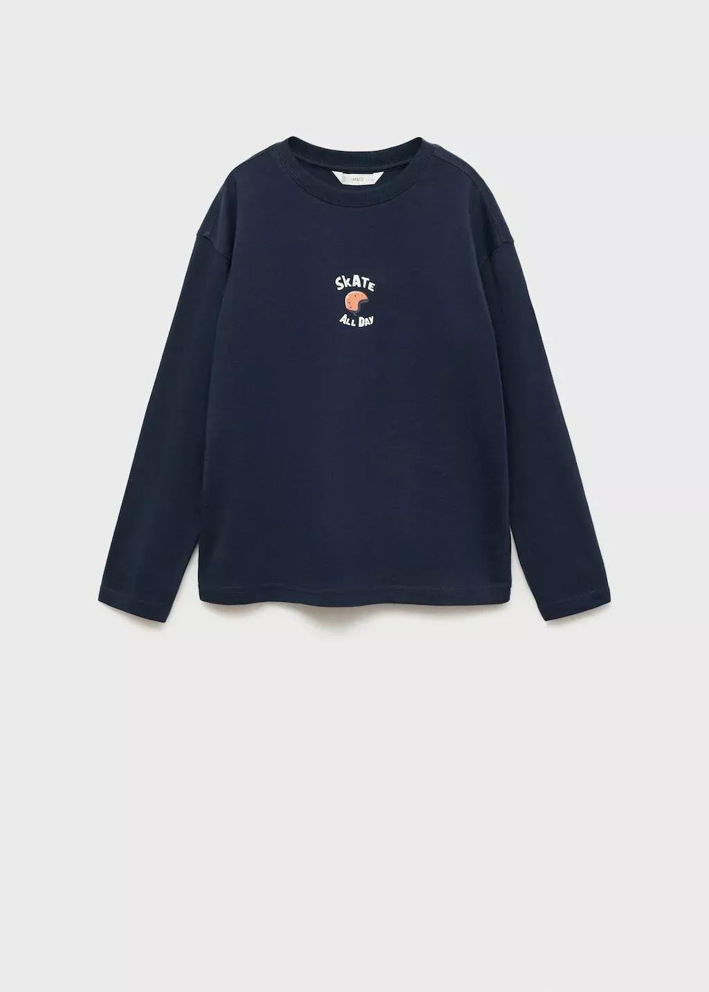 Navy Printed Cotton-Blend T-Shirt, , large image number 4