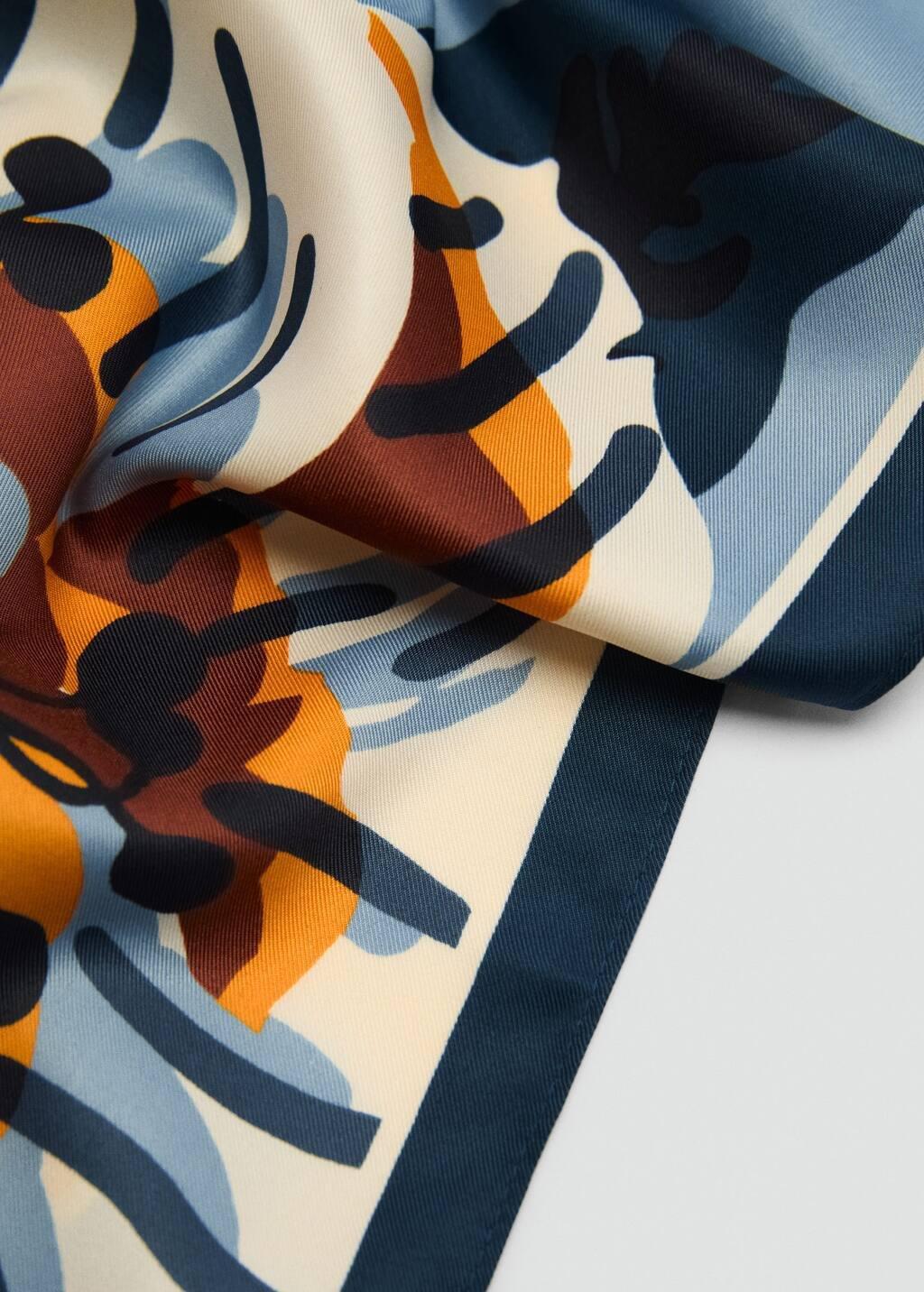 Blue Floral Satin Scarf, Medium Blue, large image number 0