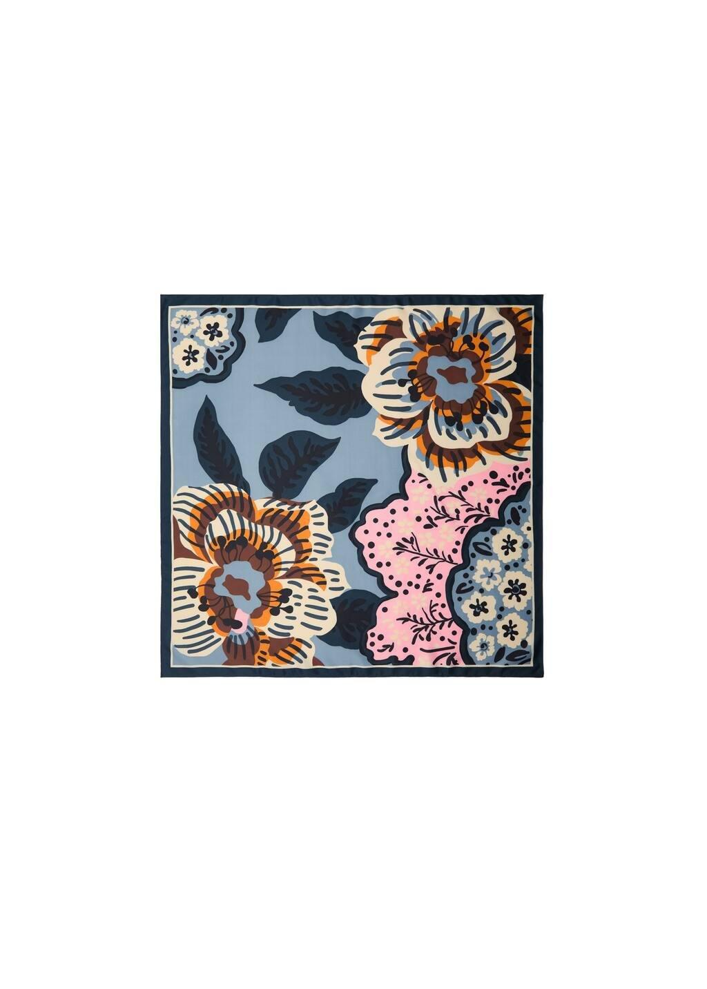 Blue Floral Satin Scarf, Medium Blue, large image number 2