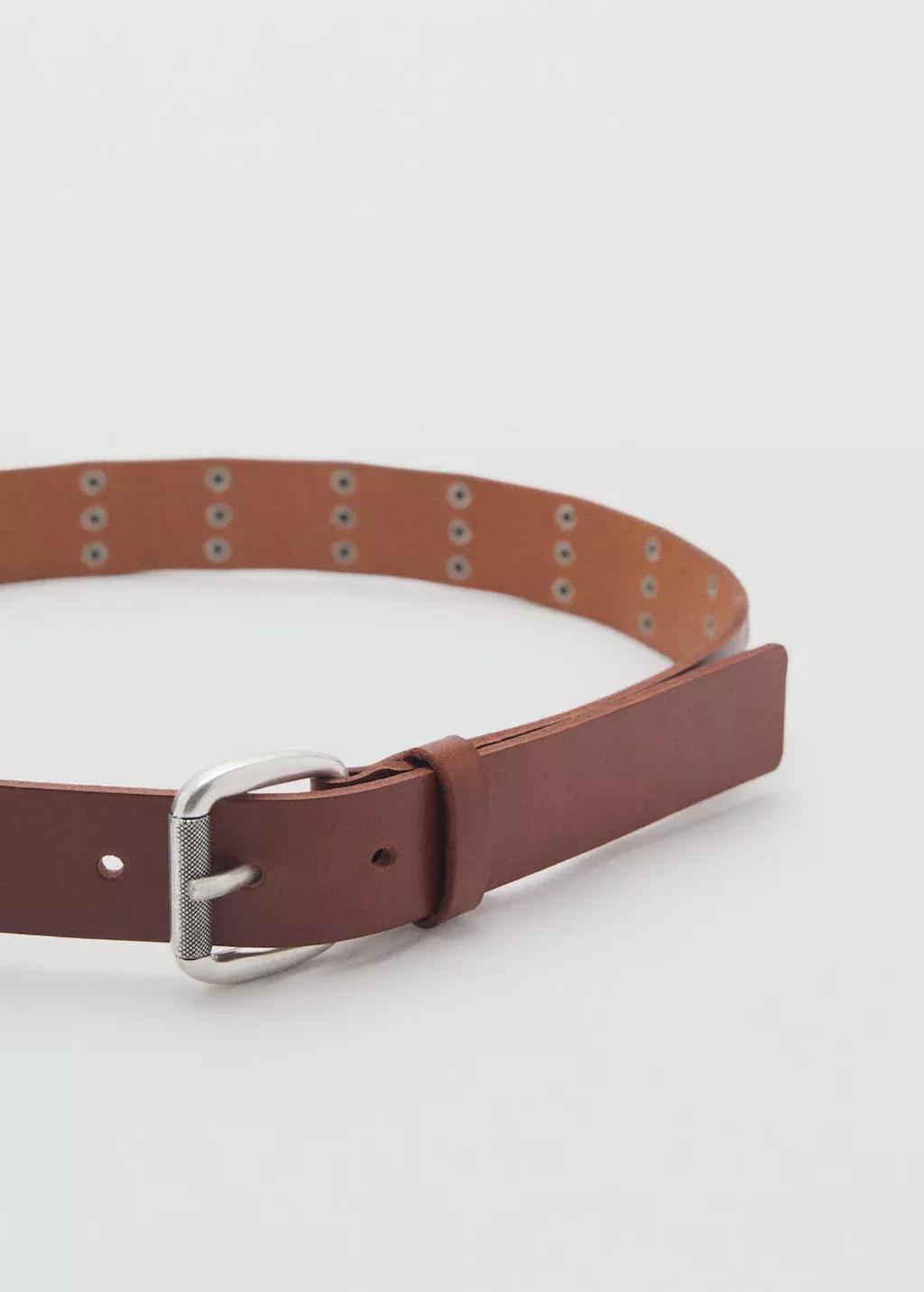 Brown Stud Leather Belt, , large image number 0