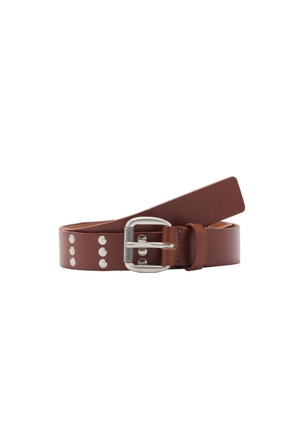 Brown Stud Leather Belt, , large image number 2