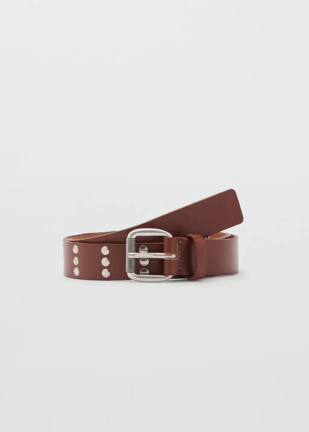 Brown Stud Leather Belt, , large image number 4