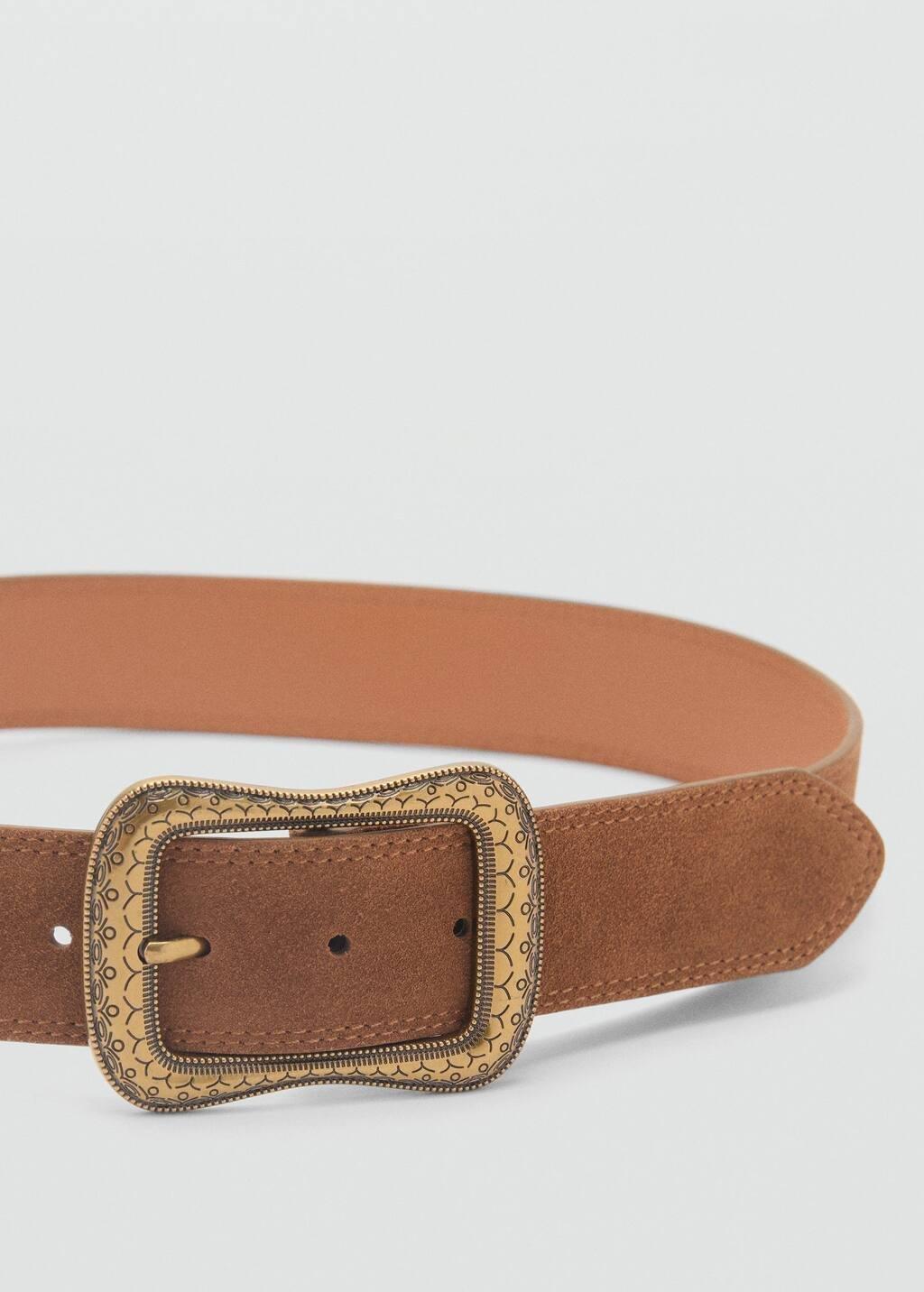 Brown Suede Belt With Engraved Buckle, , large image number 1