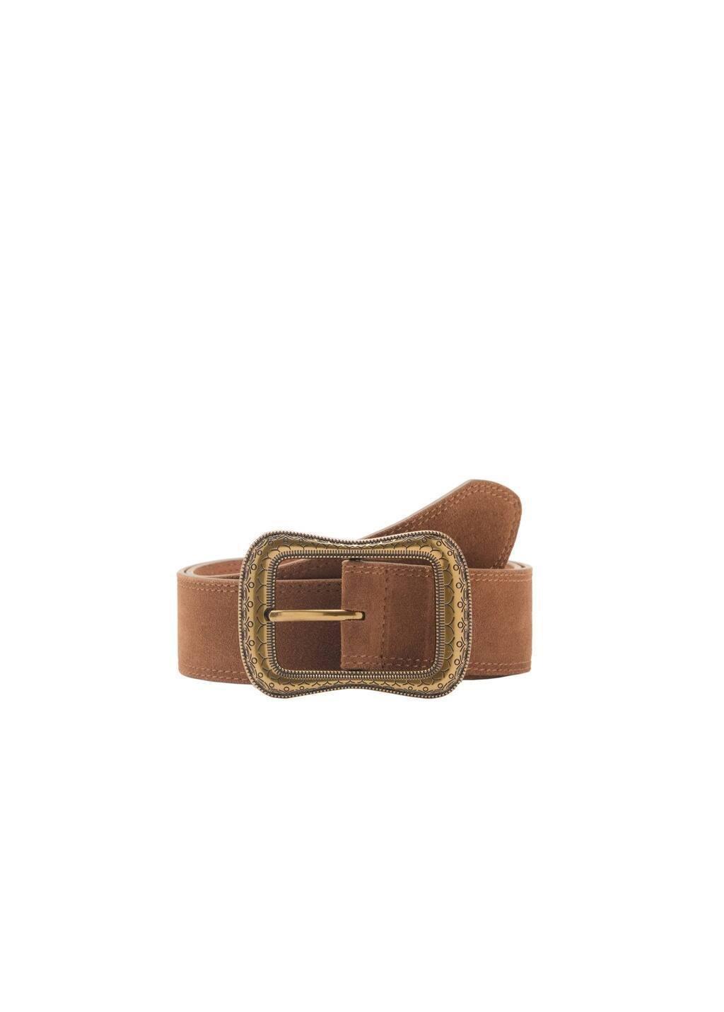 Brown Suede Belt With Engraved Buckle, , large image number 2