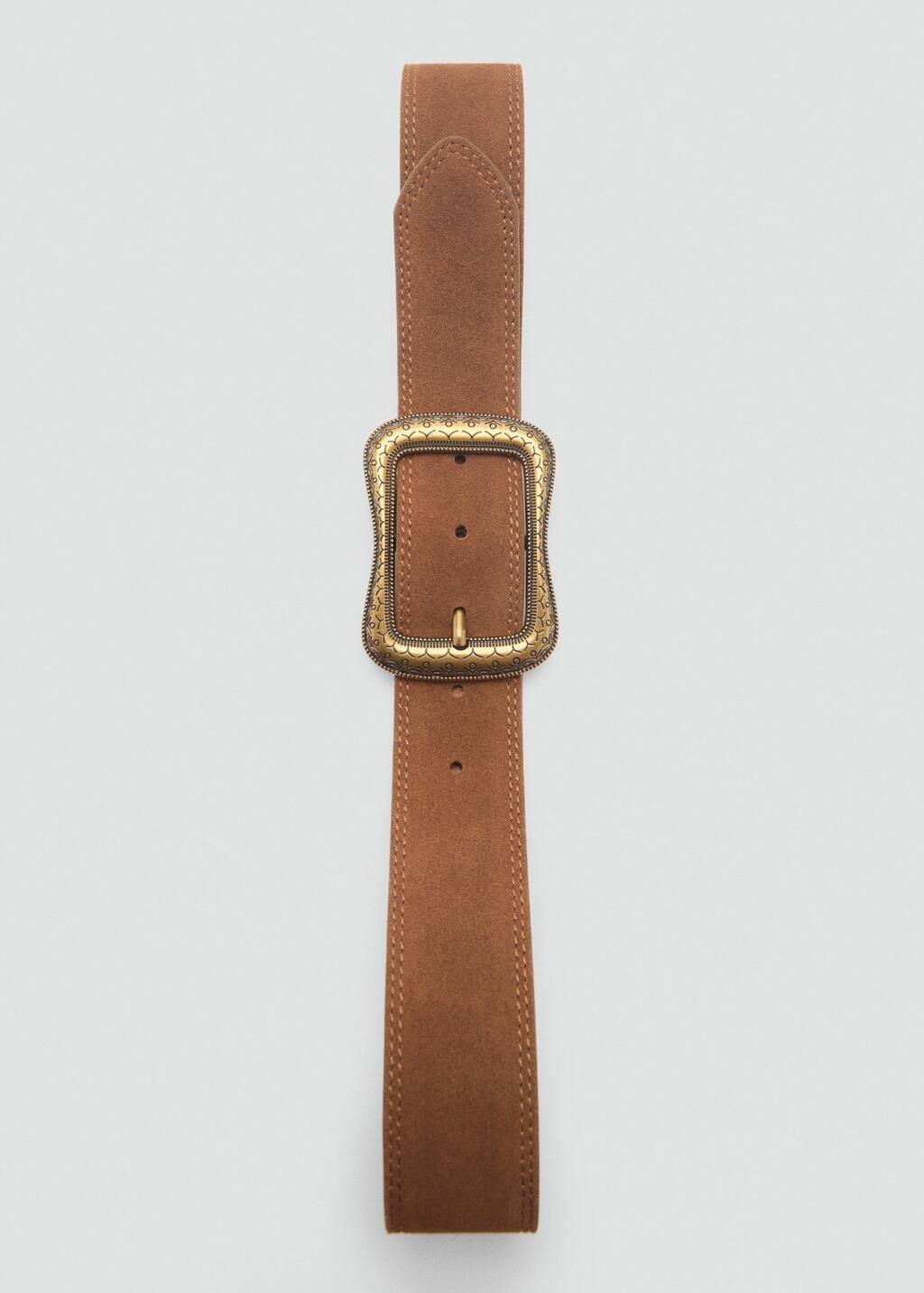 Brown Suede Belt With Engraved Buckle, , large image number 3