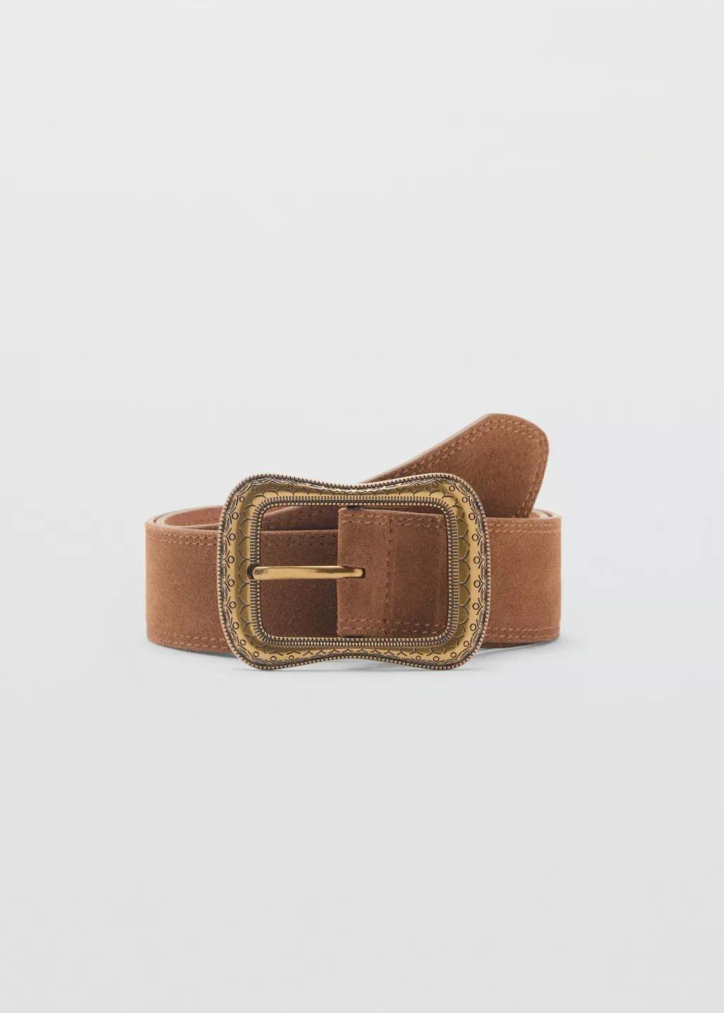 Brown Suede Belt With Engraved Buckle, , large image number 4