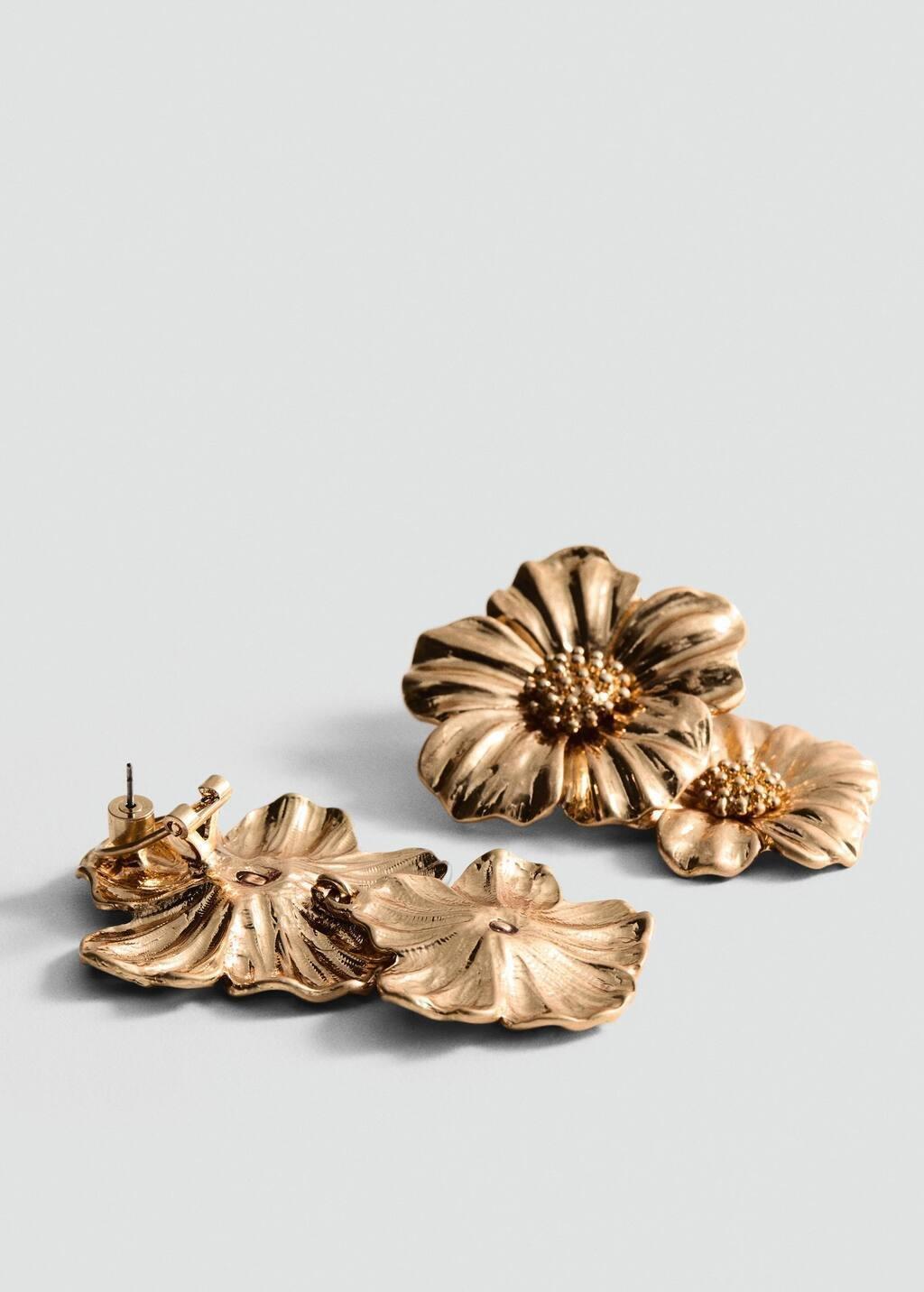 Gold Hanging Floral Earrings, Gold, large image number 0