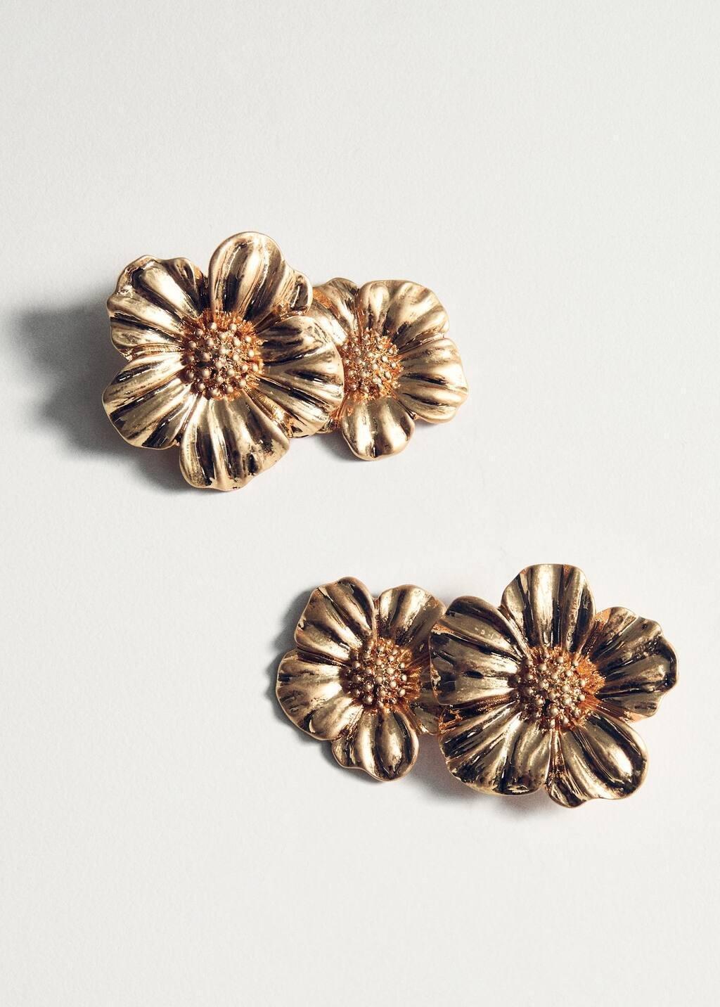 Gold Hanging Floral Earrings, Gold, large image number 1